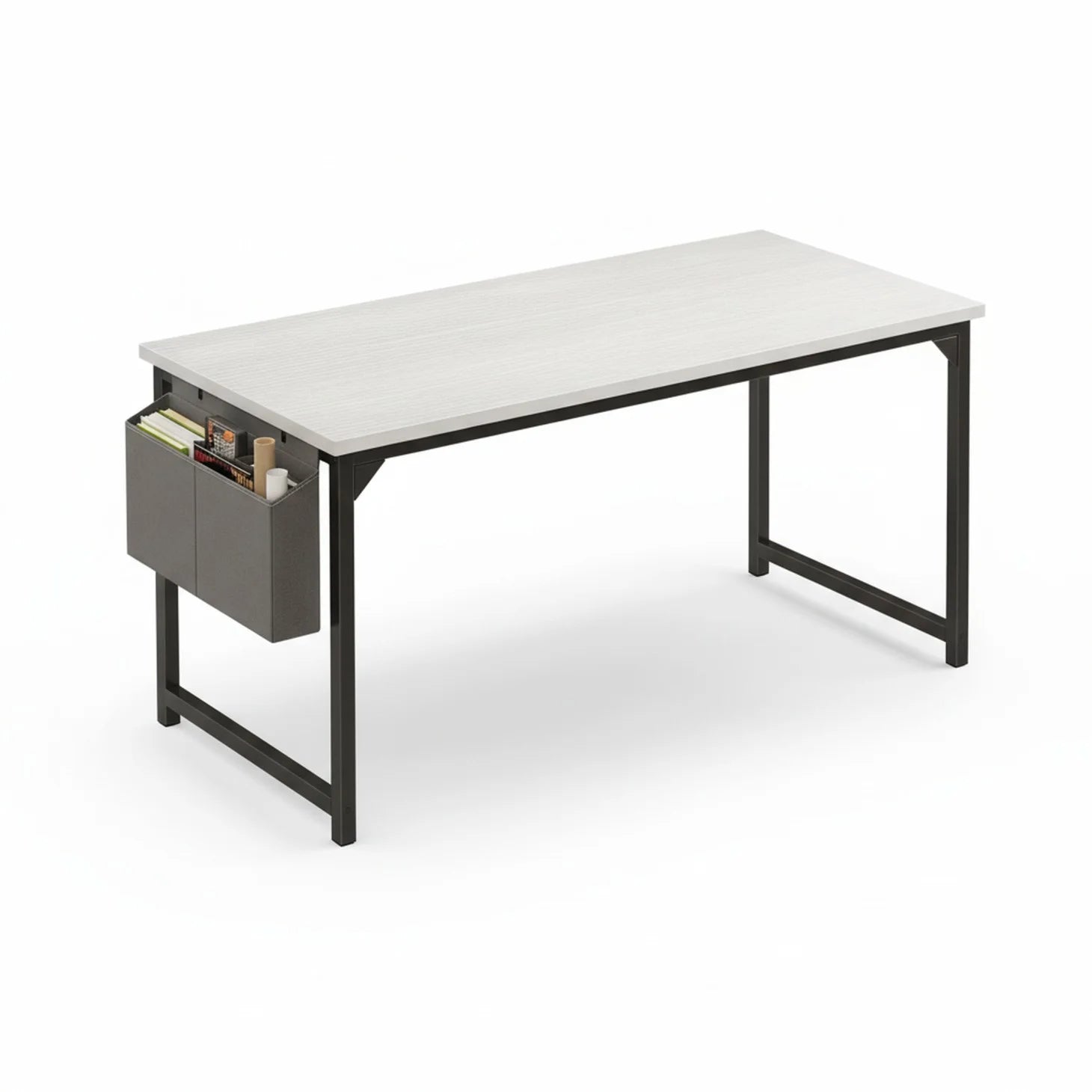 edx Home Office Desk, Computer Desk with Storage Bag & Hook, Waterproof Top & Metal Frame, Modern Simple Study Writing Table for Bedroom