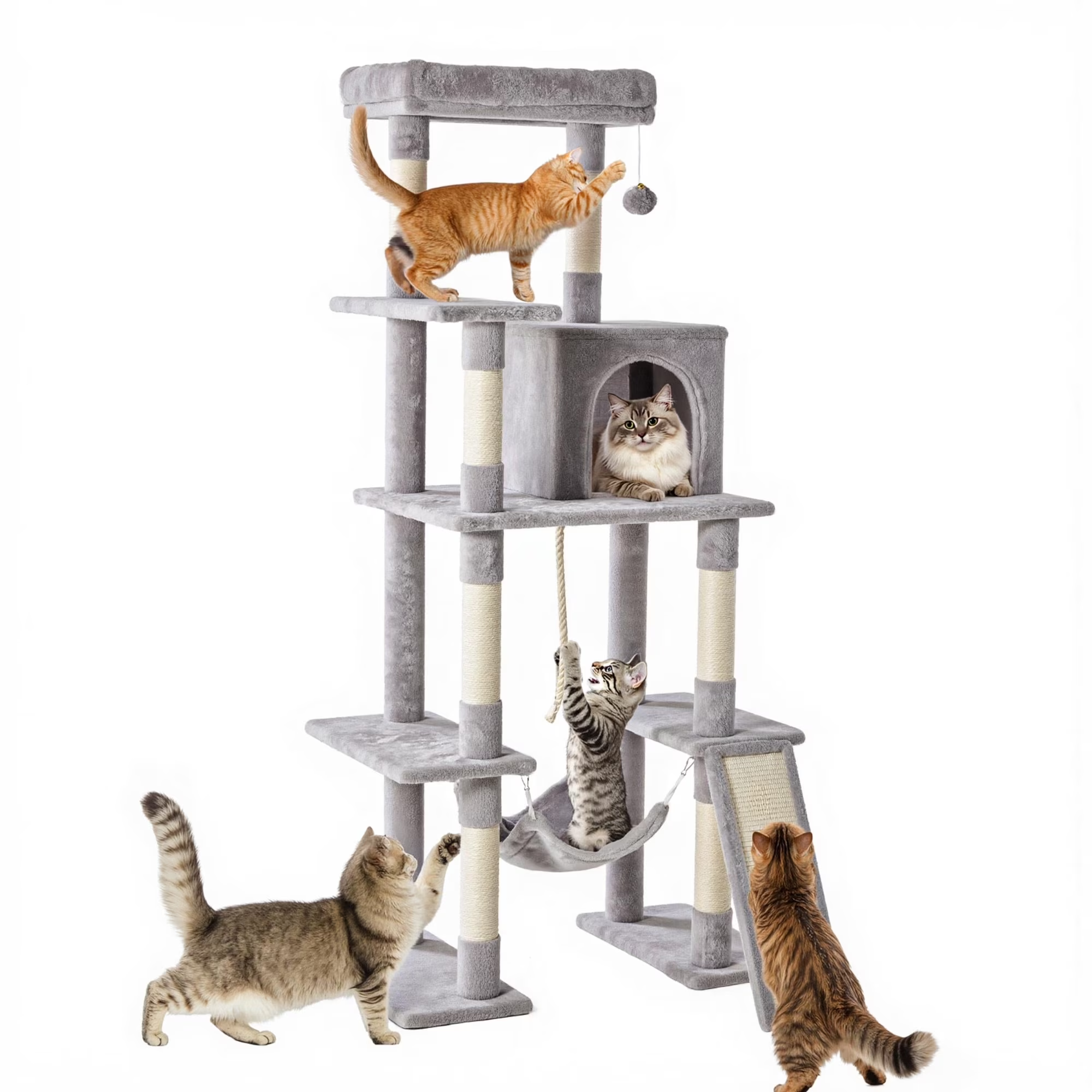 edx Cat Tree Tower for Indoor Cats, Multi-Level Pet Furniture with Sisal Scratching Post, Large Cozy Condo, Climbing Ramp, Kitten Toy