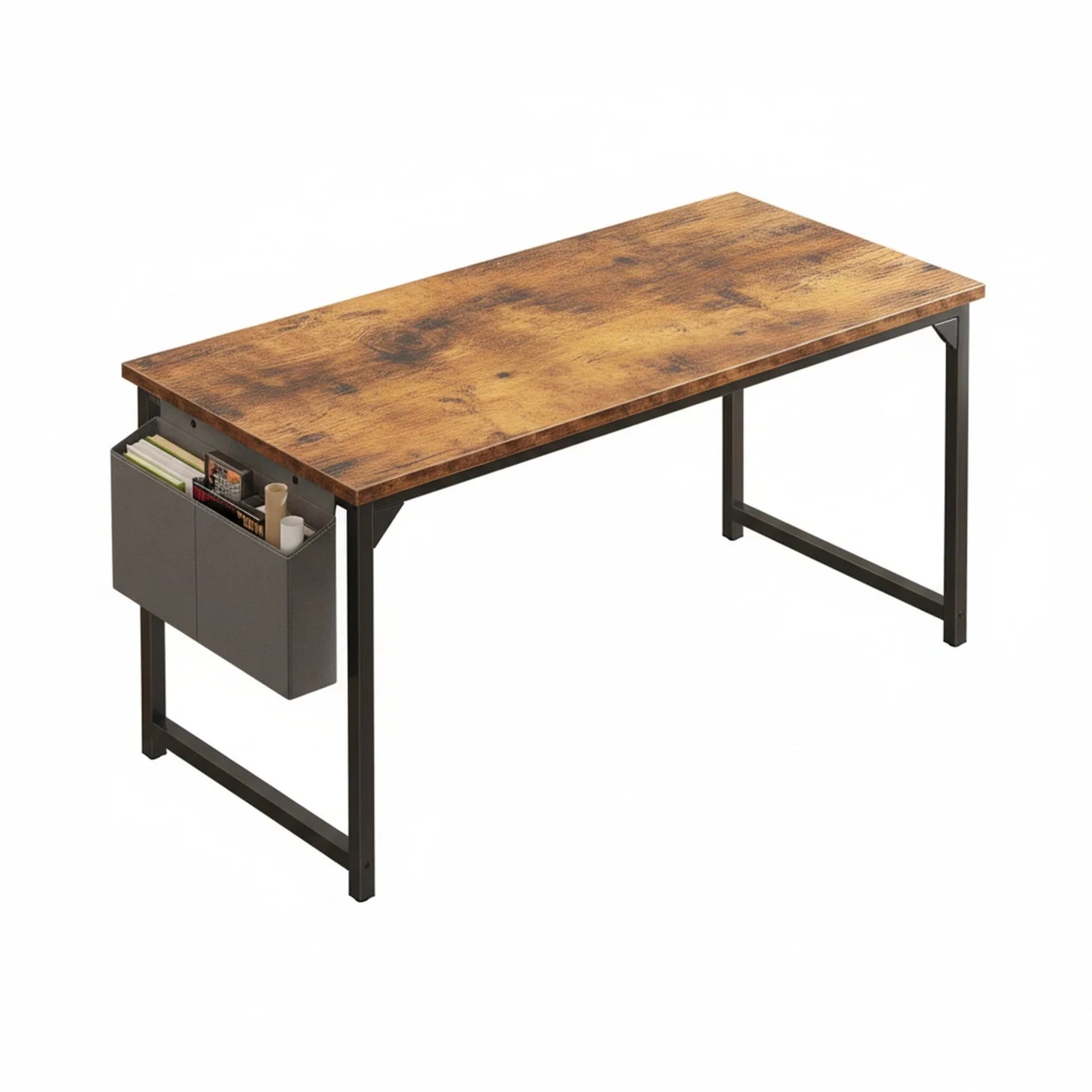 edx Home Office Desk, Computer Desk with Storage Bag & Hook, Waterproof Top & Metal Frame, Modern Simple Study Writing Table for Bedroom