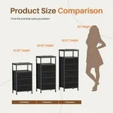 edx 5 Fabric Drawers Nightstand with Charging Station & USB/Type-C Ports and Outlets, Variable Light Strip Bedside End Table with Adjustable Feet for Bedroom, Black