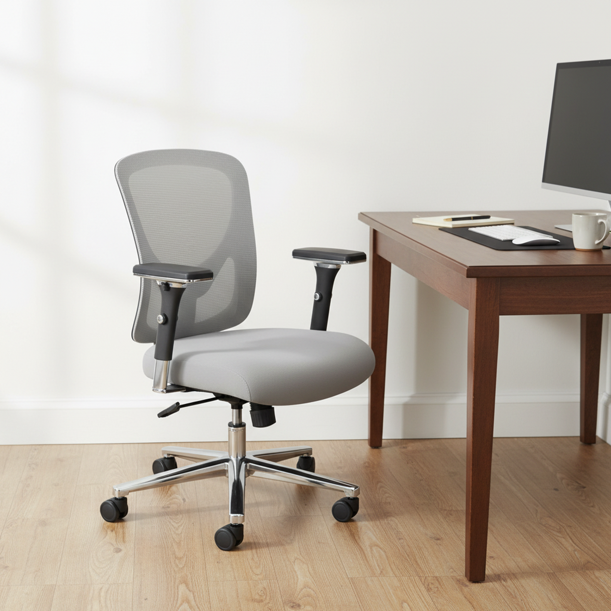 edx Heavy Duty Mesh Office Chair, Ergonomic Adjustable Desk Chair with Lumbar Support, Gray