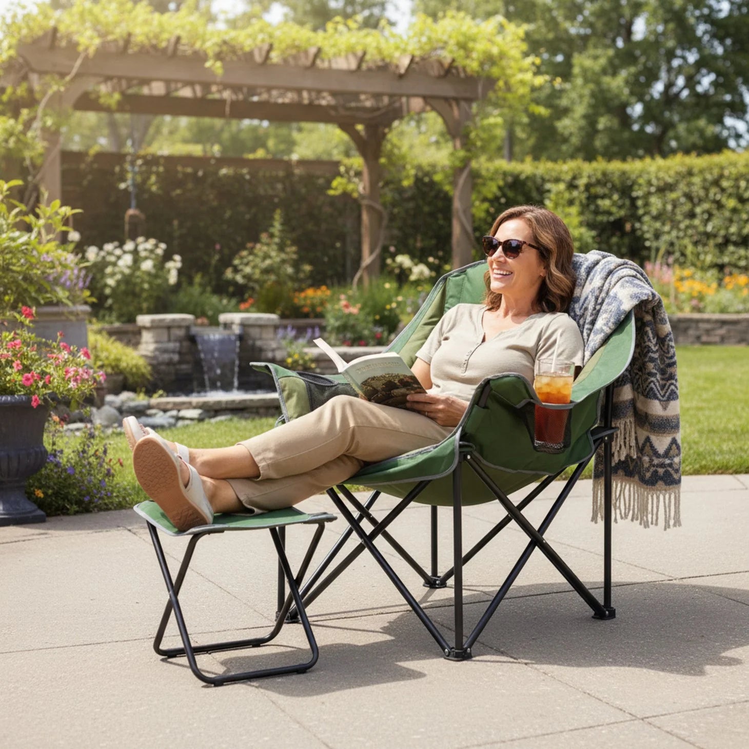 edx Oversized Heavy Duty Camping Chair, 500 lbs Capacity, Foldable Outdoor Seat with Cup Holder & Side Pockets, Portable Lawn Seat for Outdoor Activities