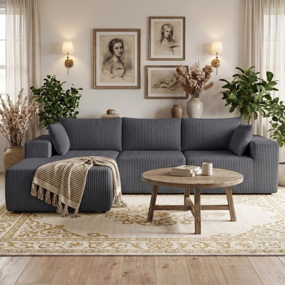 edx Convertible Sectional Sofa Comfy Fluffy 4 Seat Memory Foam, 105" Upholstered Couches for Living Room Bedroom