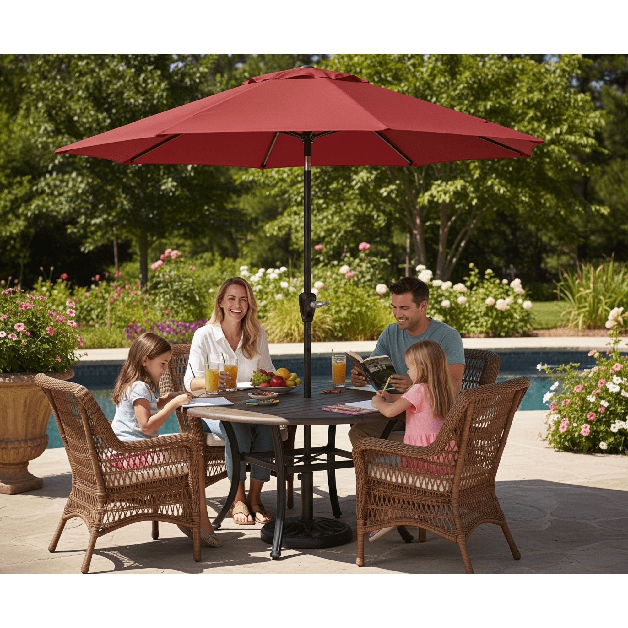 EDX 10ft the lamp bead is in the middle of the pillar umbrella Square Deluxe Offset Umbrella 360°Rotation & Integrated Tilting System & LED lights for Market Garden Deck Pool Backyard Patio