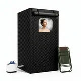 EDX Portable Home Sauna Tent with Folding Chair, Stainless Steel Frame Steam Tent for Home Relaxation and Personal Use, Black