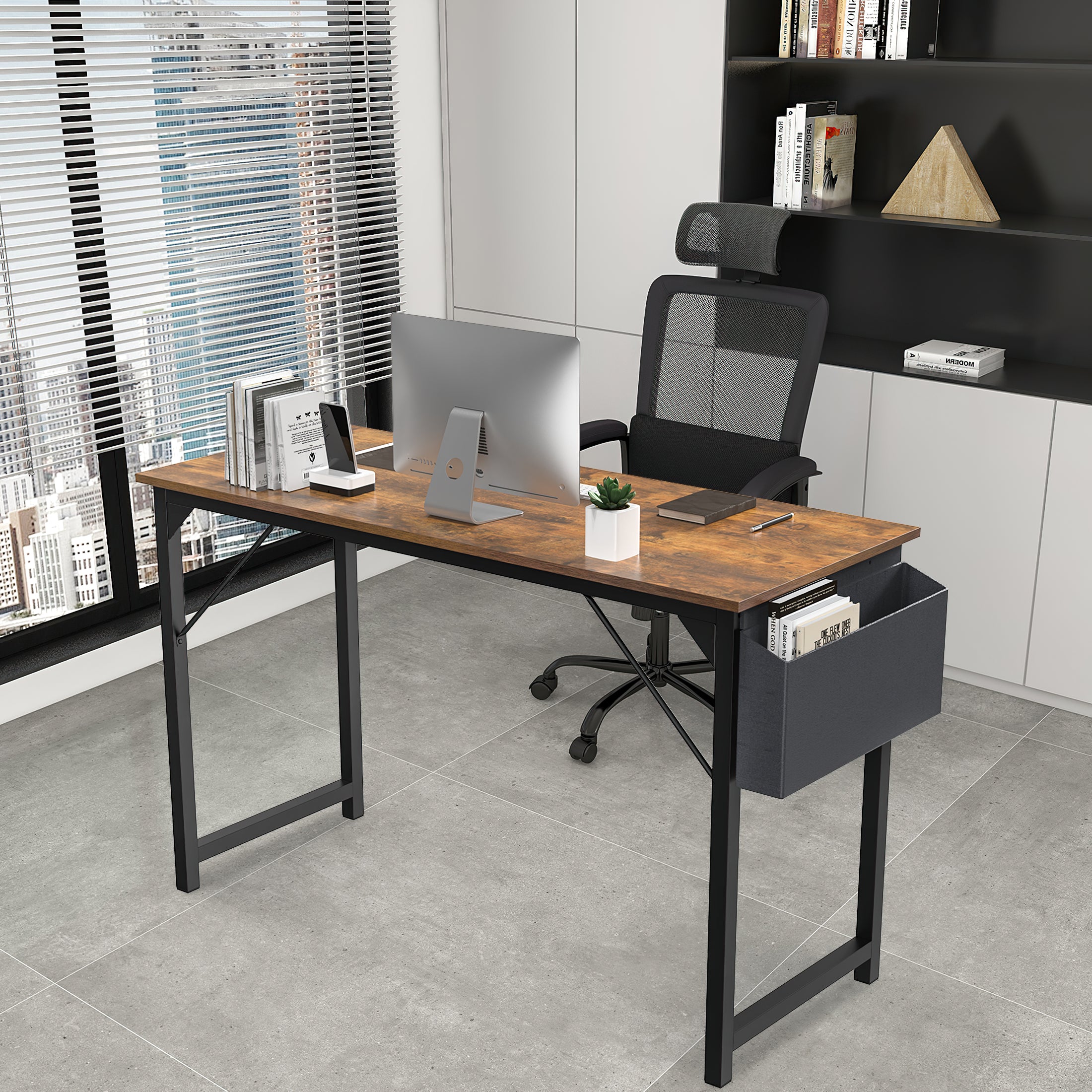 Computer Desk and Home Office Chair Set,with Storage Bag & Armless Mesh Desk Chair For Small Space