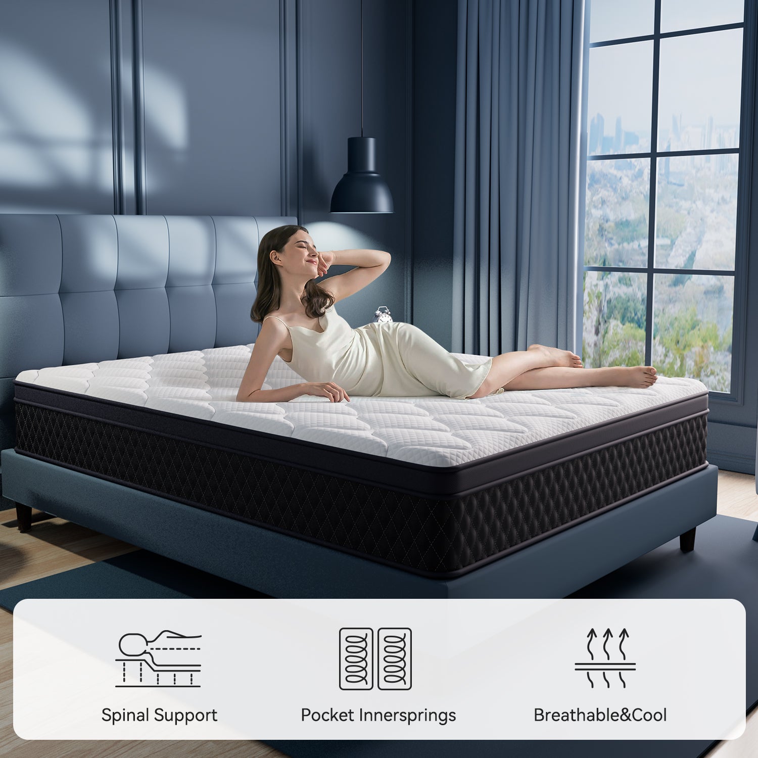 ZUNMOS Spring Hybrid Foam Mattress  for Pressure Relief, CertiPUR-US Certified Mattresses with Durable Support, Mattress in a Box