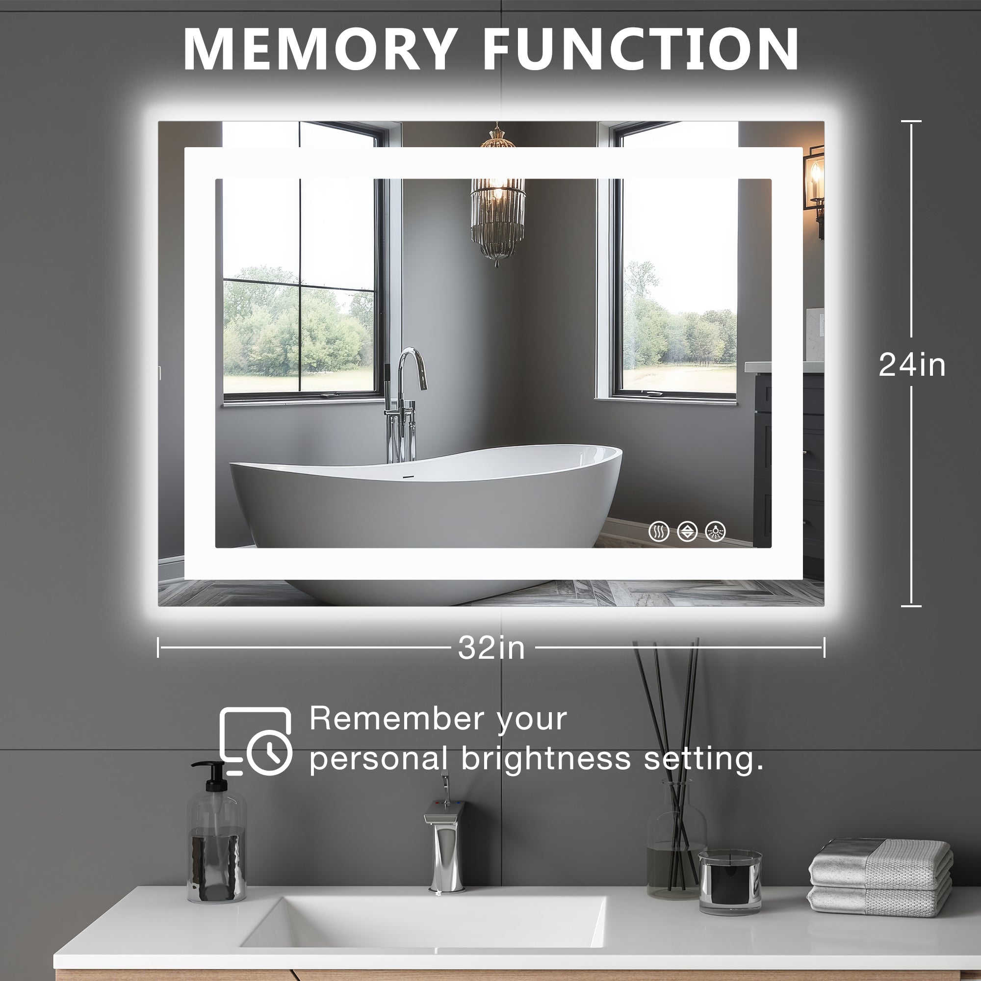 EDX LED Bathroom Mirror with Dual Light Source and Three Lighting Modes, White