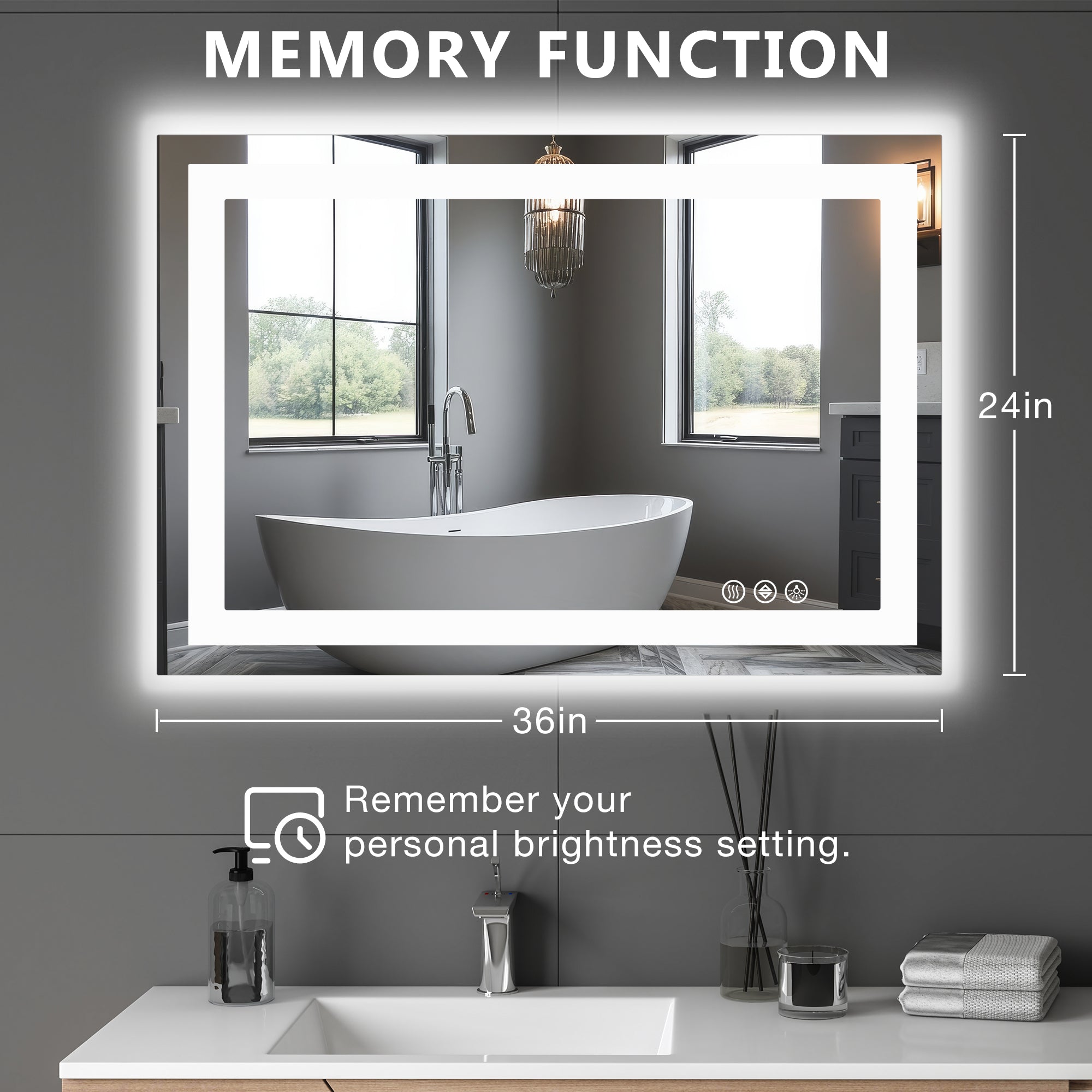 EDX LED Bathroom Mirror with Dual Light Source and Three Lighting Modes, White