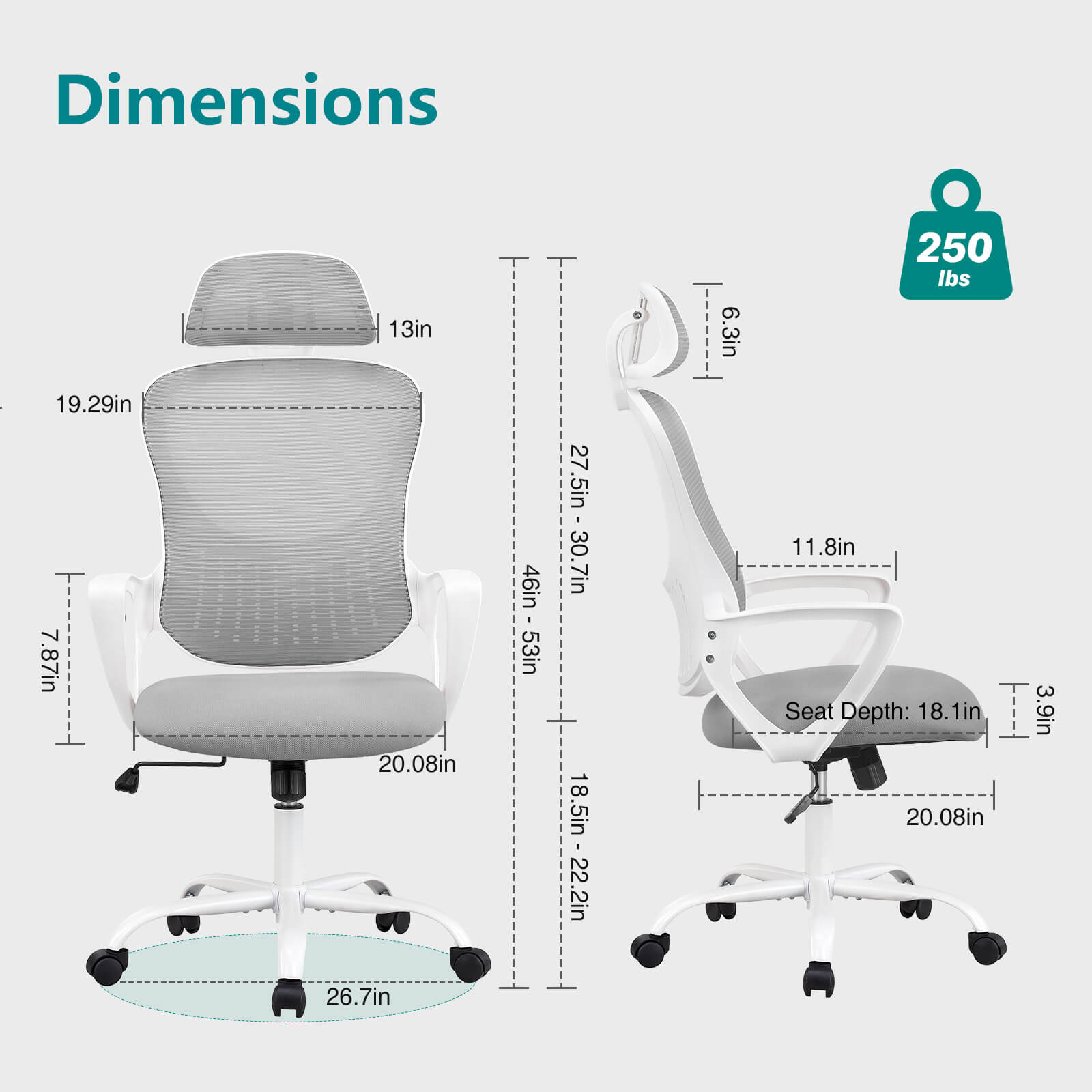 Ergonomic office chair - high back with wheels, adjustable headrest and flip-up armrests for bedroom, study, living room, office