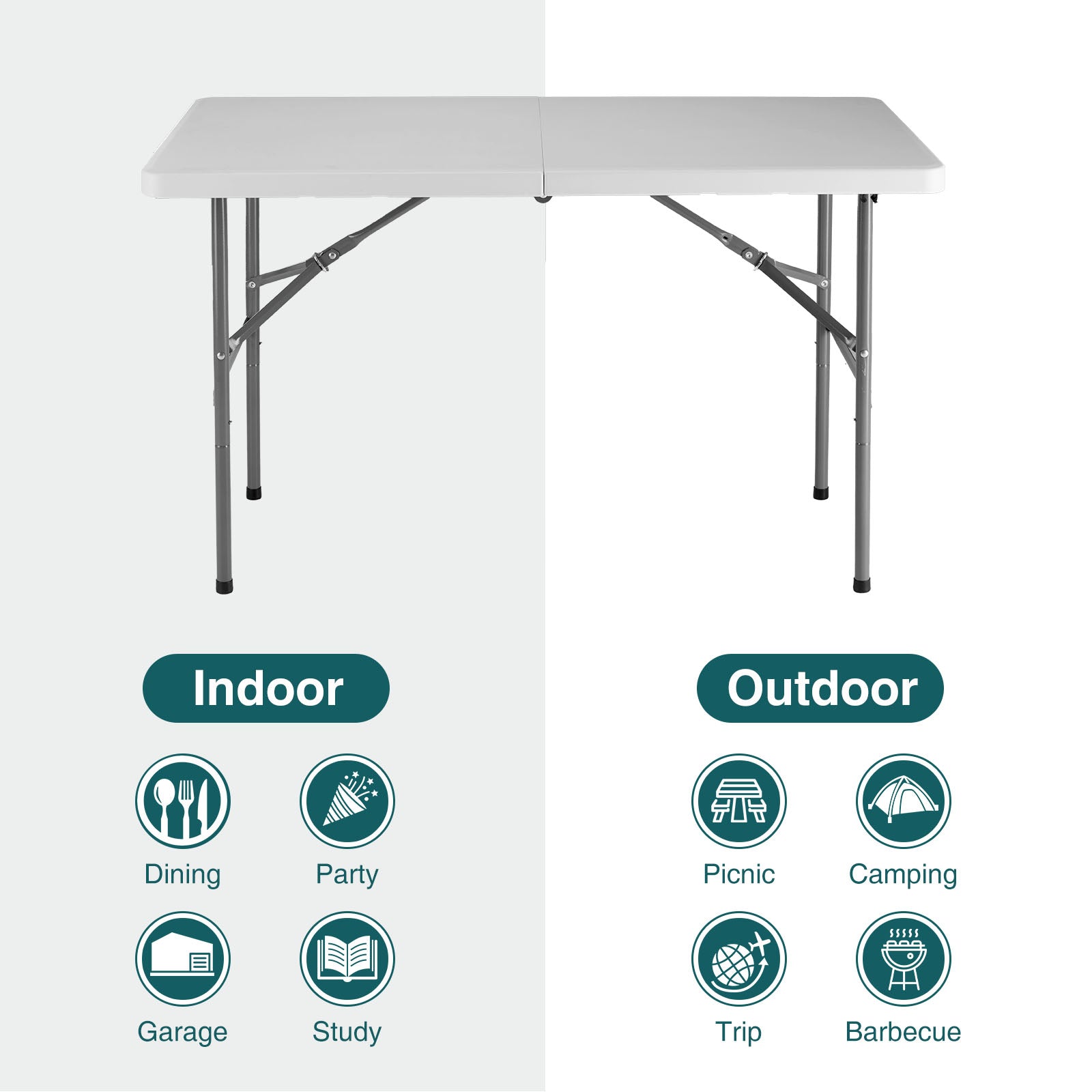 ZUNMOS  Folding Table with Handles for Parties, Banquets, Backyard Events, White