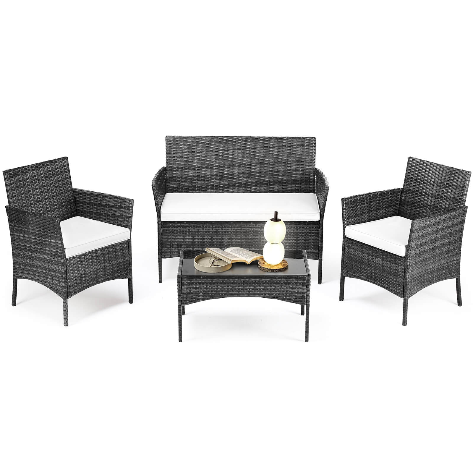 edx 3 Piece Patio Wicker Furniture Set , Patio Chair w/ Table w/ Cushions, Simple Modern Comfort