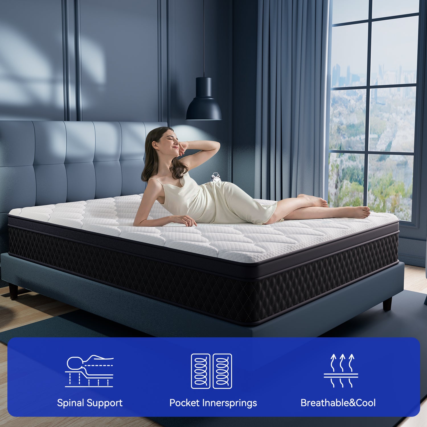 ZUNMOS Spring Hybrid Foam Mattress  for Pressure Relief, CertiPUR-US Certified Mattresses with Durable Support, Mattress in a Box