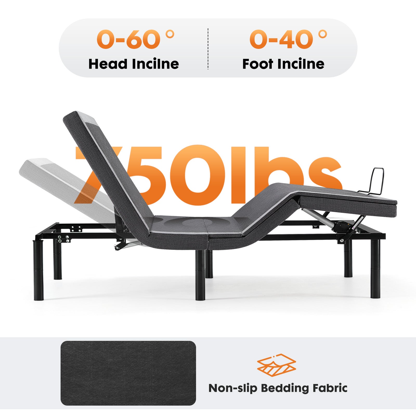 Adjustable Bed Frame, Individually Tilting Head and Foot with 2 USB Ports, Wireless Remote, Quiet Motor