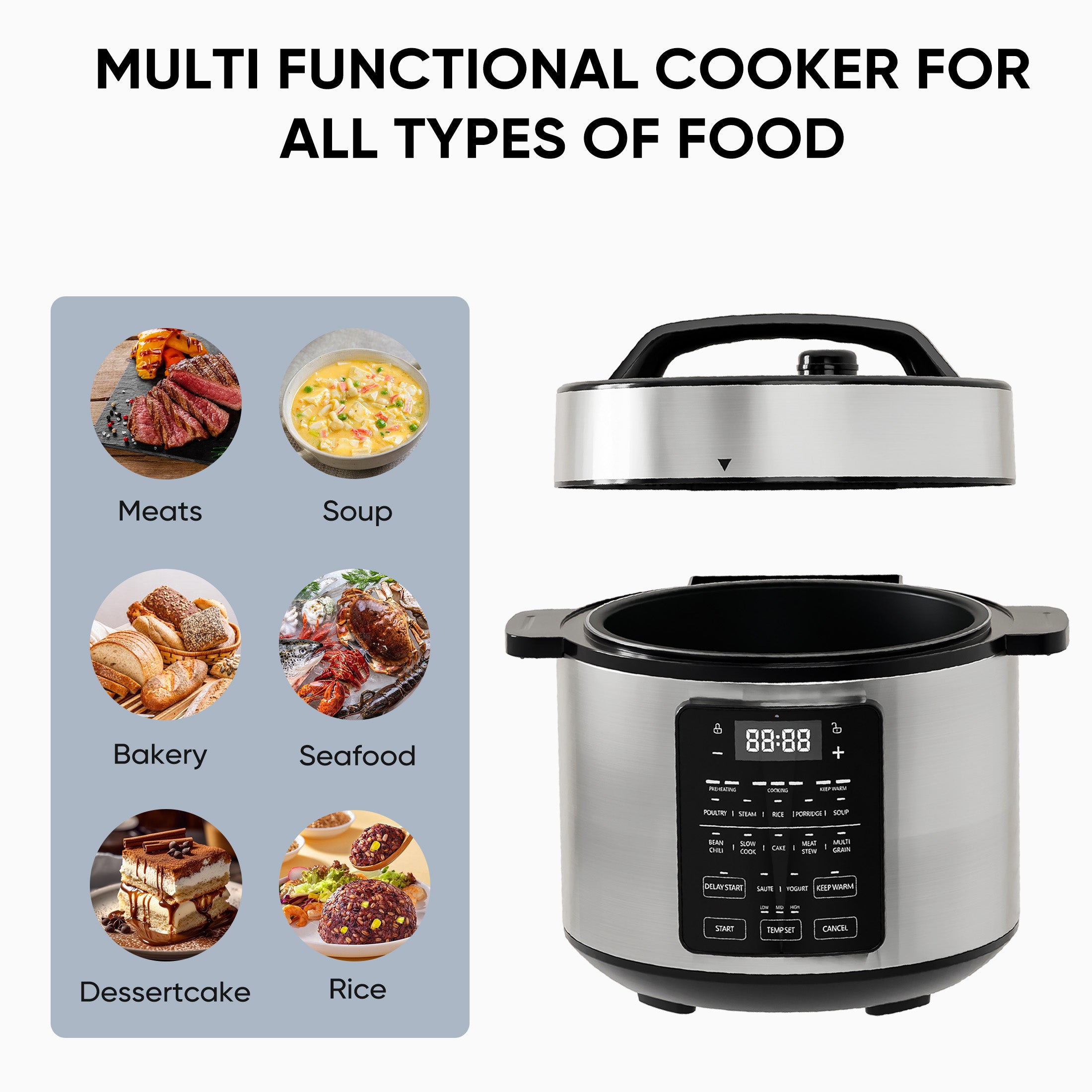 Instant Cooker 6 Quart 12-in-1 Electric Pressure Cooker Multi-Function Features & Stainless Steel Pot