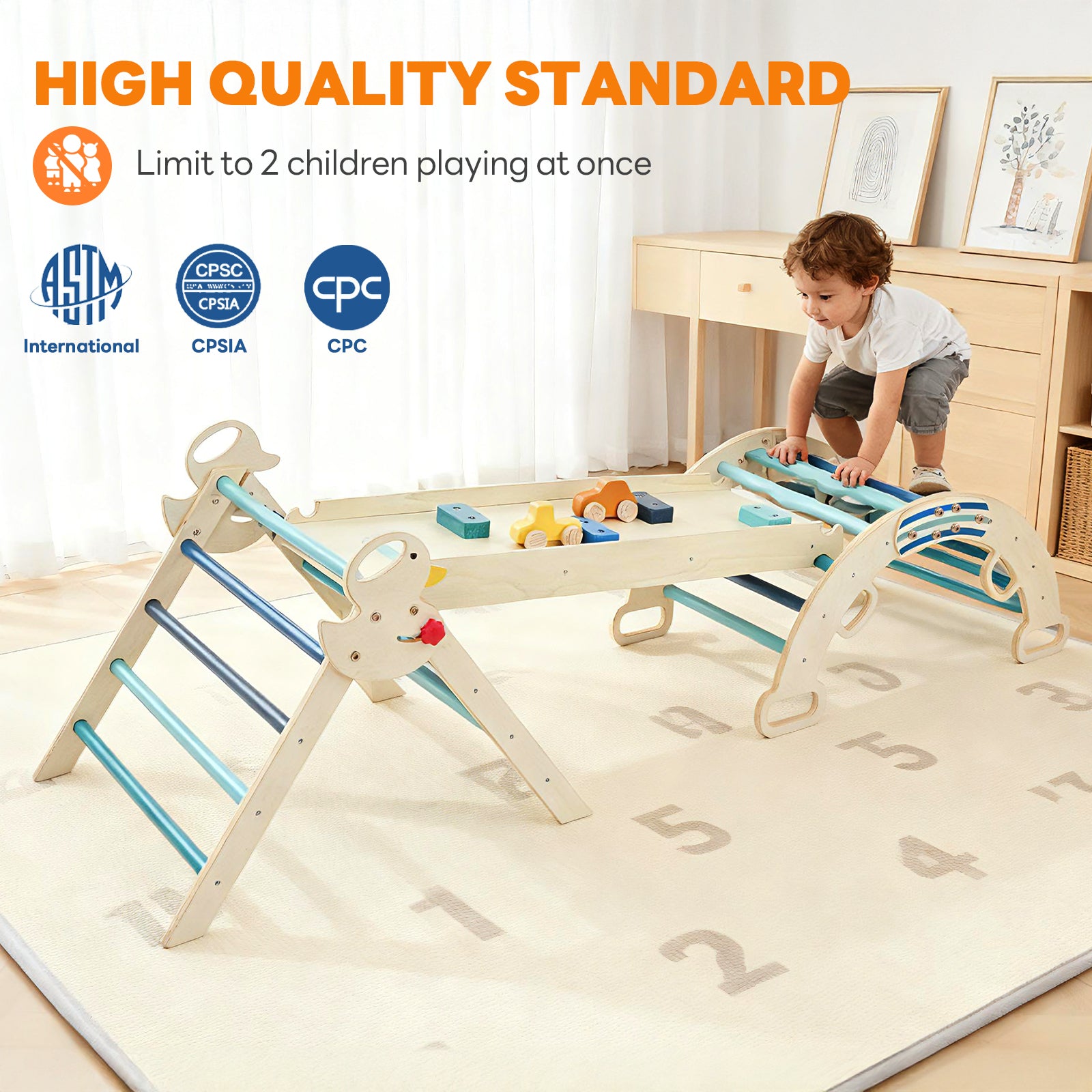 edx Kids Indoor Climbing Frame, 7-in-1 Foldable Baby Climbing Toy, Indoor Playground, Includes Triangle Ladder, Slide & Arch Ladder