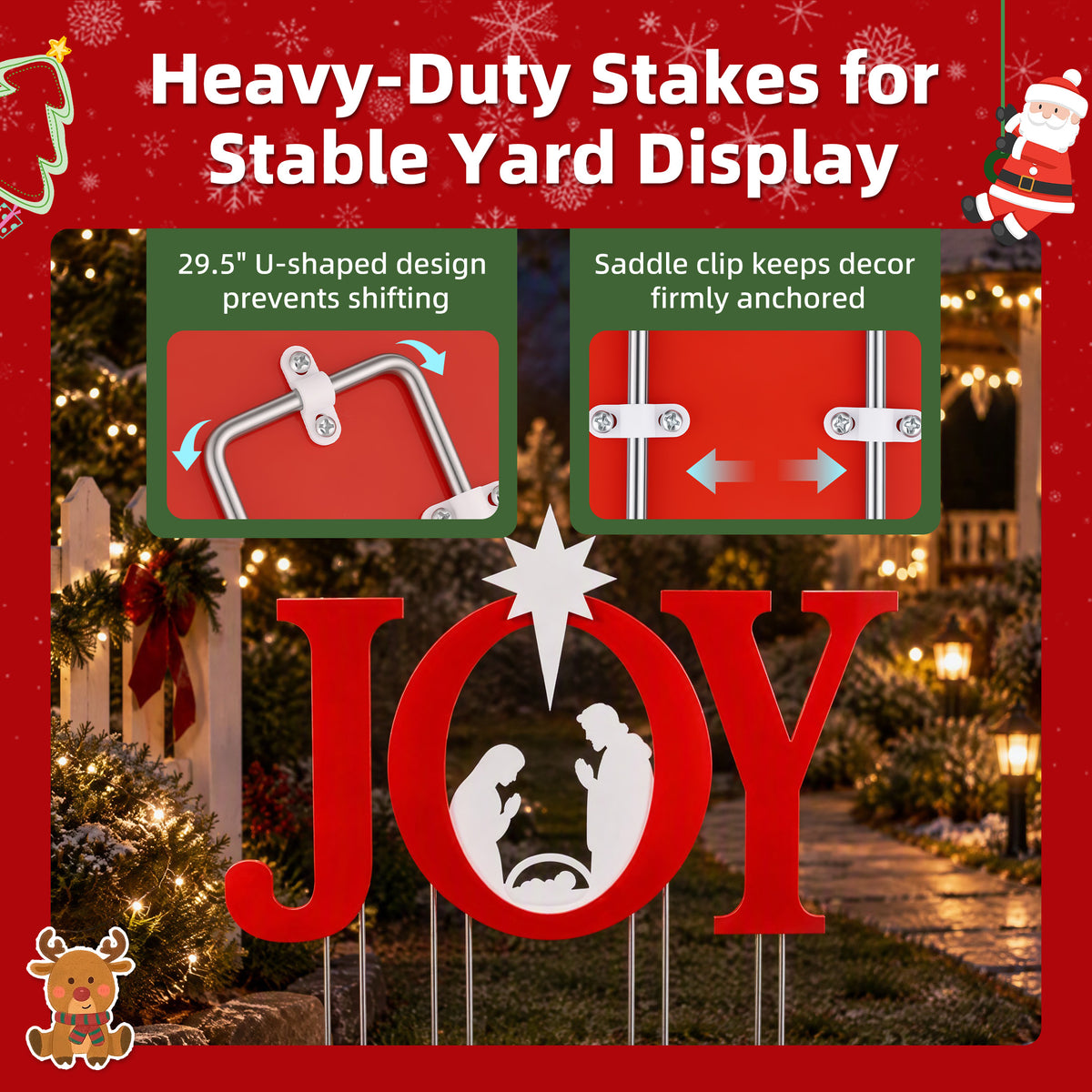 EDX 46in Christmas JOY Yard Decoration, Outdoor Nativity Scene with PVC Letters, Holy Family Silhouette and Ground Stakes for Lawn, Garden and Holiday Decor