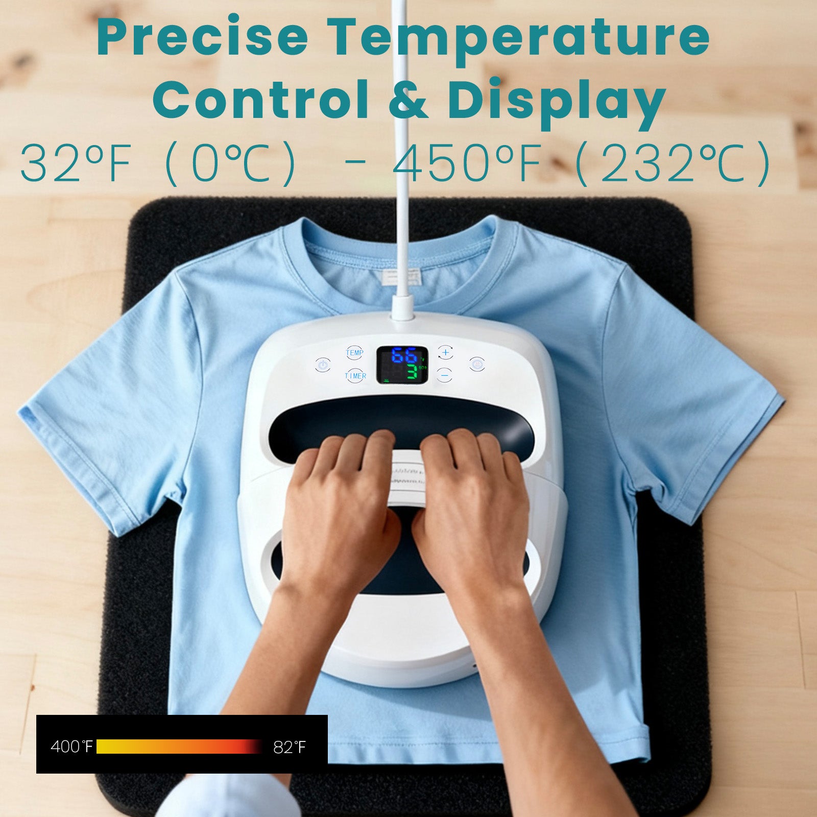 edx T-Shirt Heat Press, Portable Easy-Press Heat Transfer Machine, 0-450°F Temperature Control with LCD Display, Suitable for T-Shirts, Tote Bags, Pillows, Aprons, and More