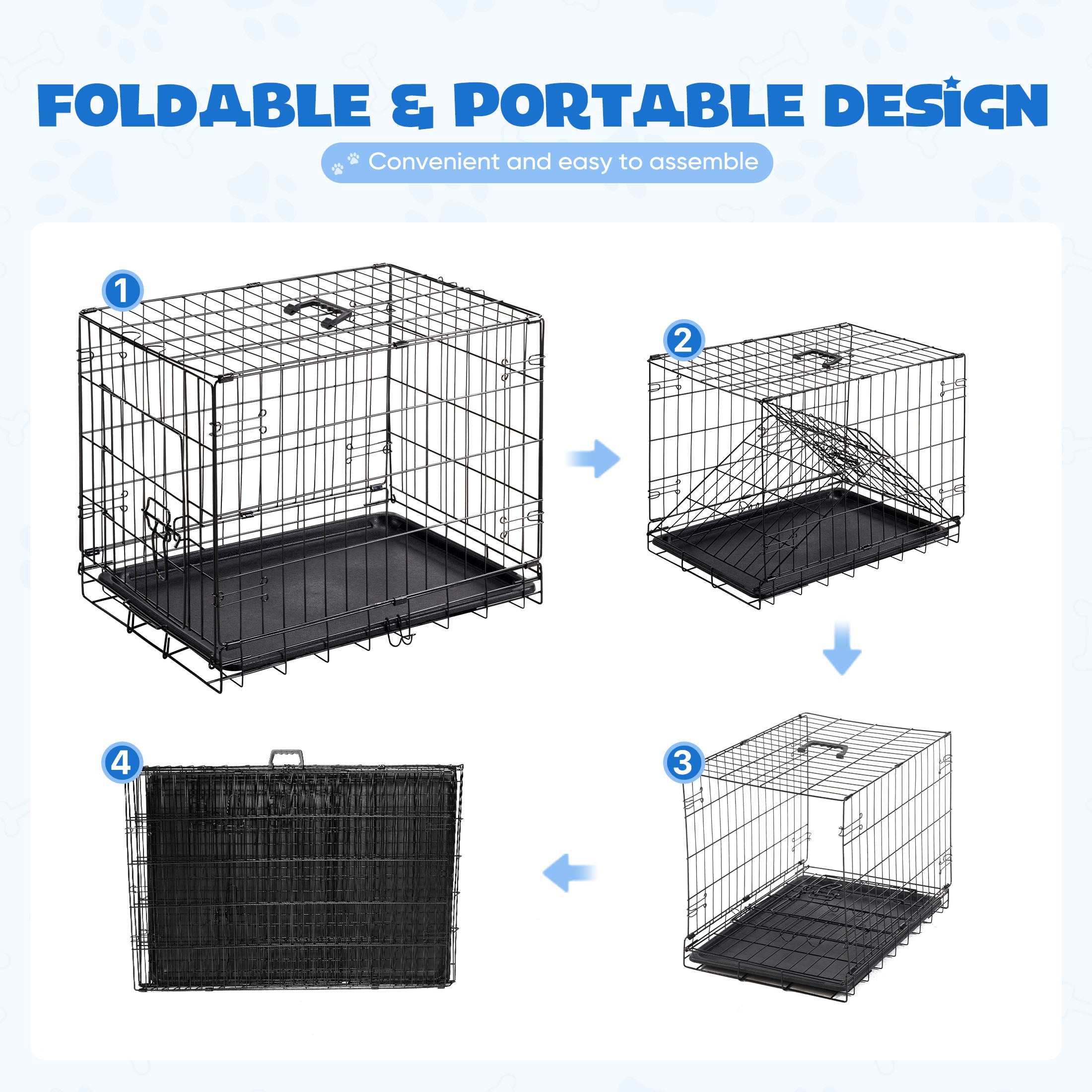 Small Dog Crate, 24" Single Door Folding Metal Wire Dog Cage with Plastic Leak-Proof Pan Tray