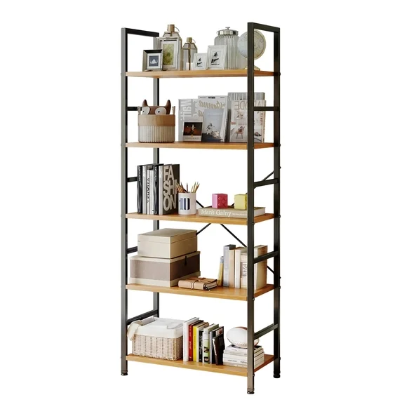 EDX Bookcase, Storage Shelf, Classic Modern Bookcase for CDs, Movies, Books, Industrial Bookcase for Home Office, Living Room, Kitchen, Bedroom