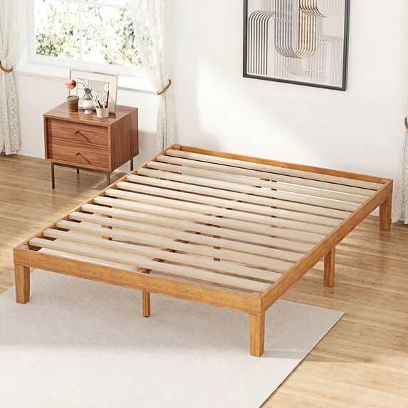 Bed Frame, No Box Spring Needed, Wooden Platform Bed Frame Mattress Foundation with Support Slats, Natural Pine