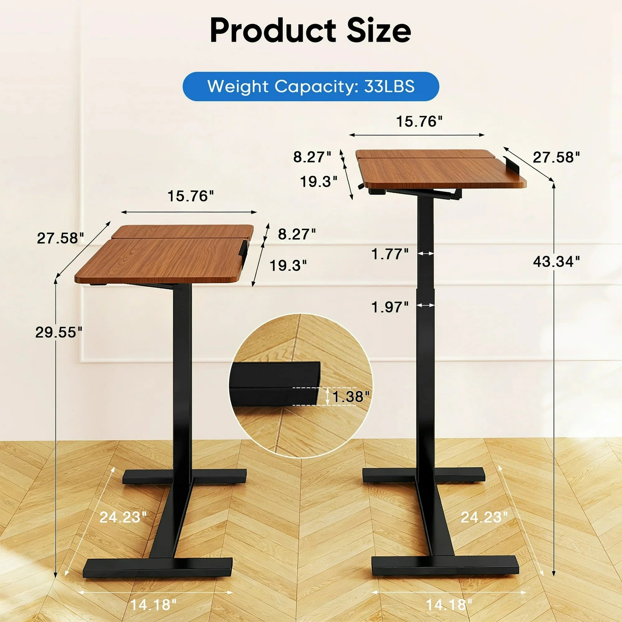 ZUNMOS Overbed Bedside Lap Desk with Wheels and Tilt Top, Mobile Standing Lap Desk Pneumatic Adjustable Height for Home Office Bedroom Sofa