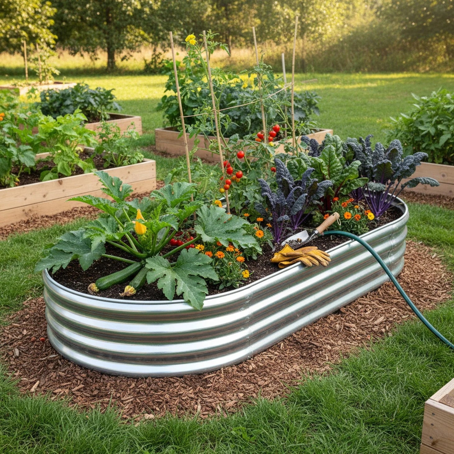 EDX Galvanized Steel Raised Garden Bed, Oval Metal Elevated Planter Box with Multiple Sizes for Outdoor Gardening, Silver
