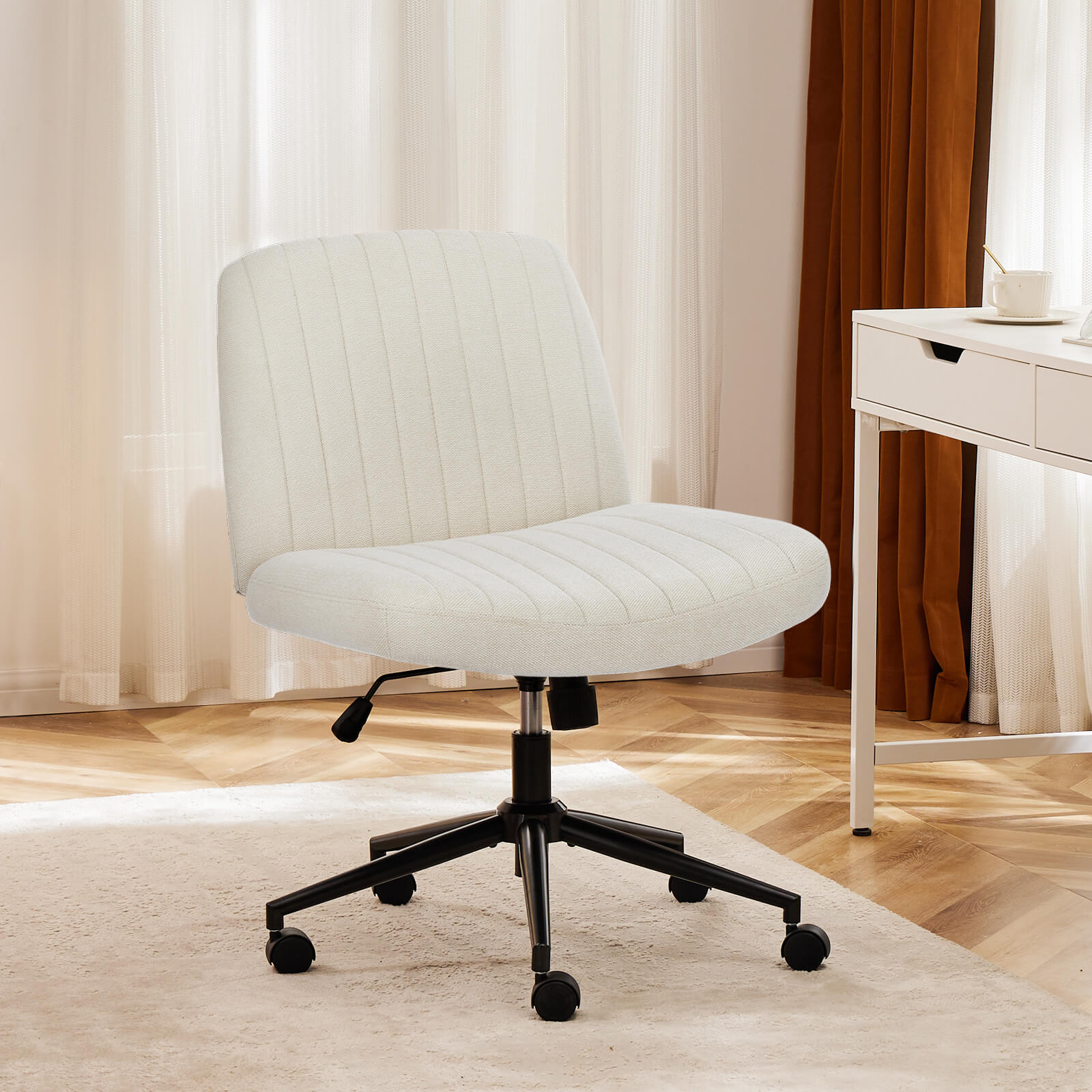 Cross-legged chair without armrests, with wheels, swivelling, height-adjustable vanity chair, office chair, can be used with fabric dresser