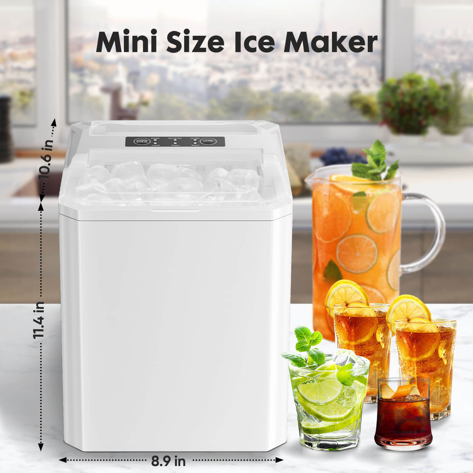 Mayoume Countertop Ice Maker, Portable Ice Machine Self-Cleaning, 9 Cubes in 6 Mins, for Home Party Office