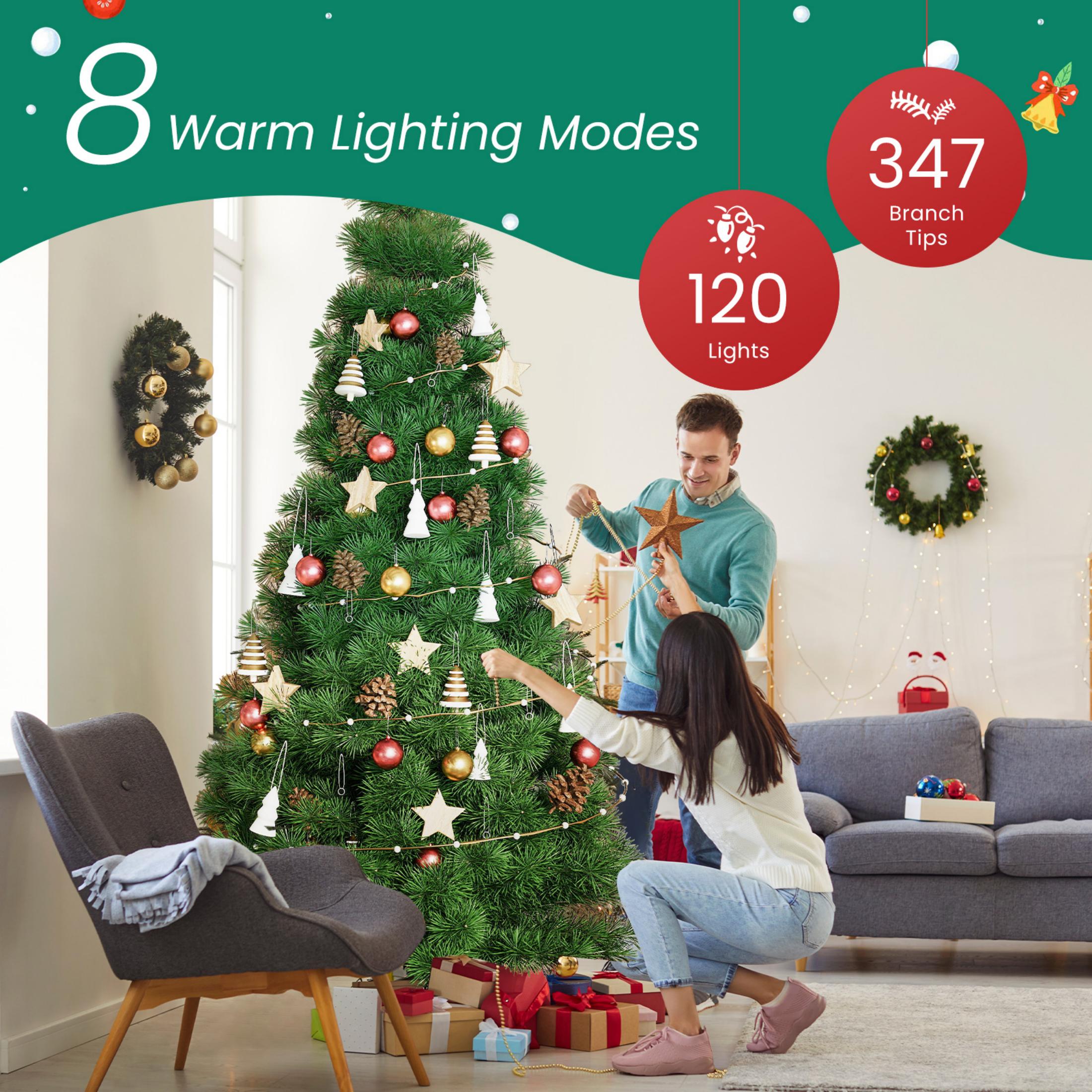 EDX Pre-Light Artificial Christmas Tree, Hinged Green Artificial Spruce Tree with Branch Tips, Incandescent Bulbs, and Foldable Base—Ideal for Home, Office, and Party Decorations