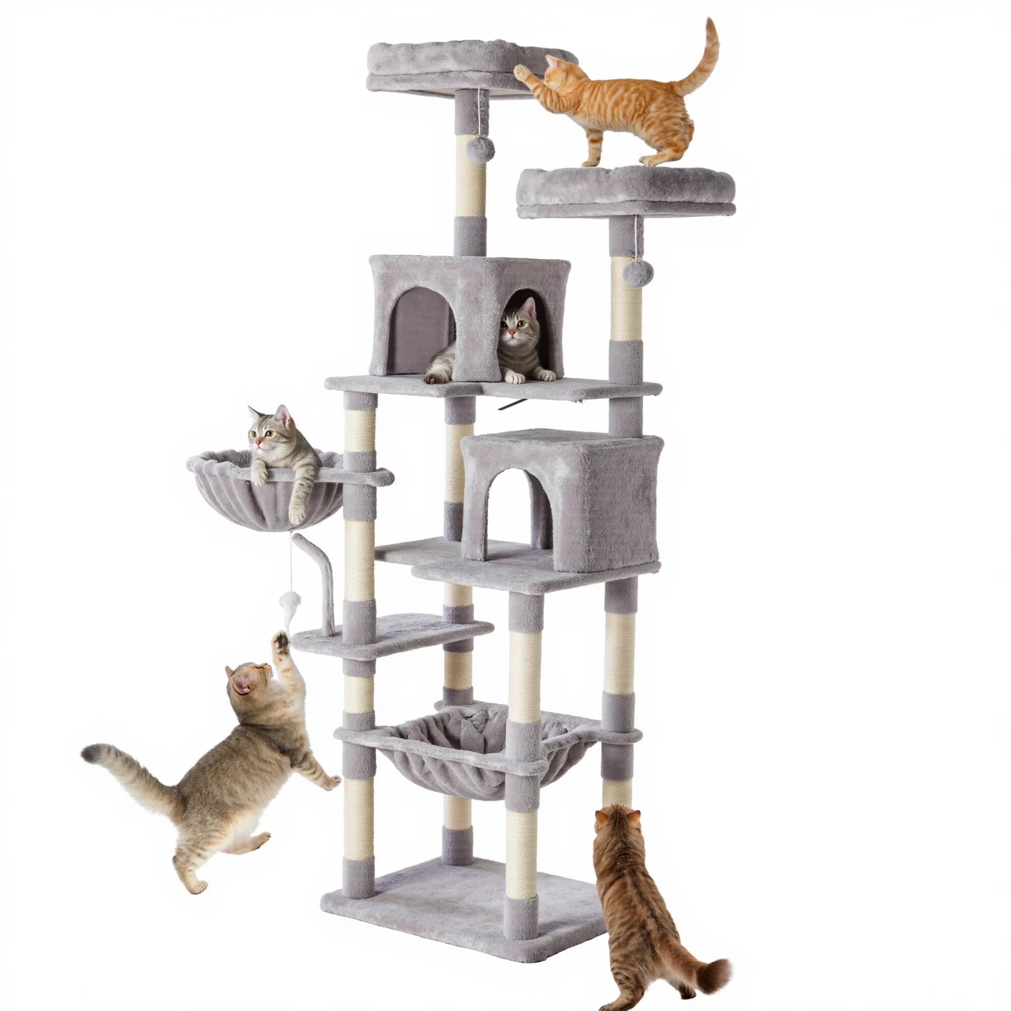 edx Cat Tree Tower for Indoor Cats, Multi-Level Pet Furniture with Sisal Scratching Post, Large Cozy Condo, Climbing Ramp, Kitten Toy