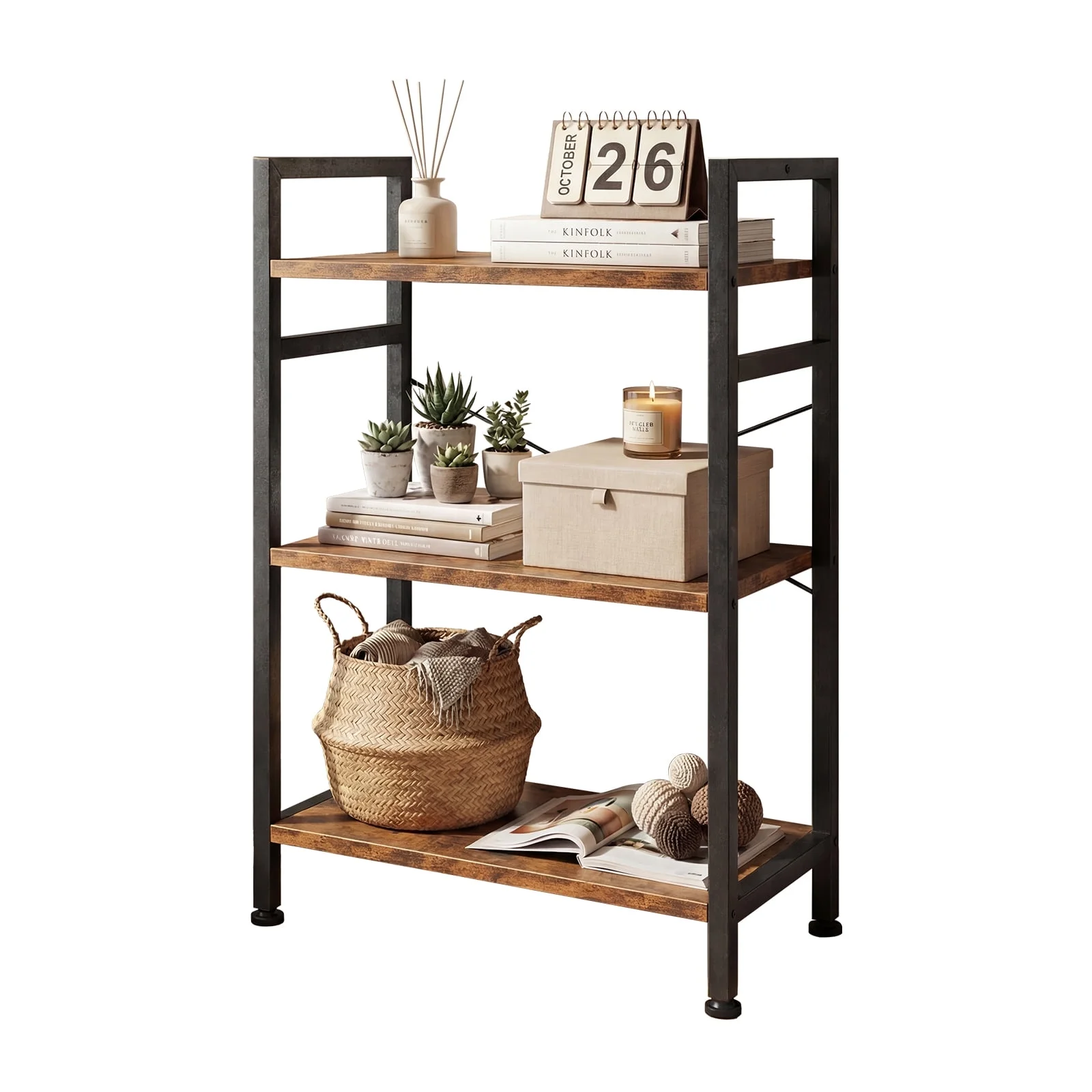 EDX Bookcase, Storage Shelf, Classic Modern Bookcase for CDs, Movies, Books, Industrial Bookcase for Home Office, Living Room, Kitchen, Bedroom