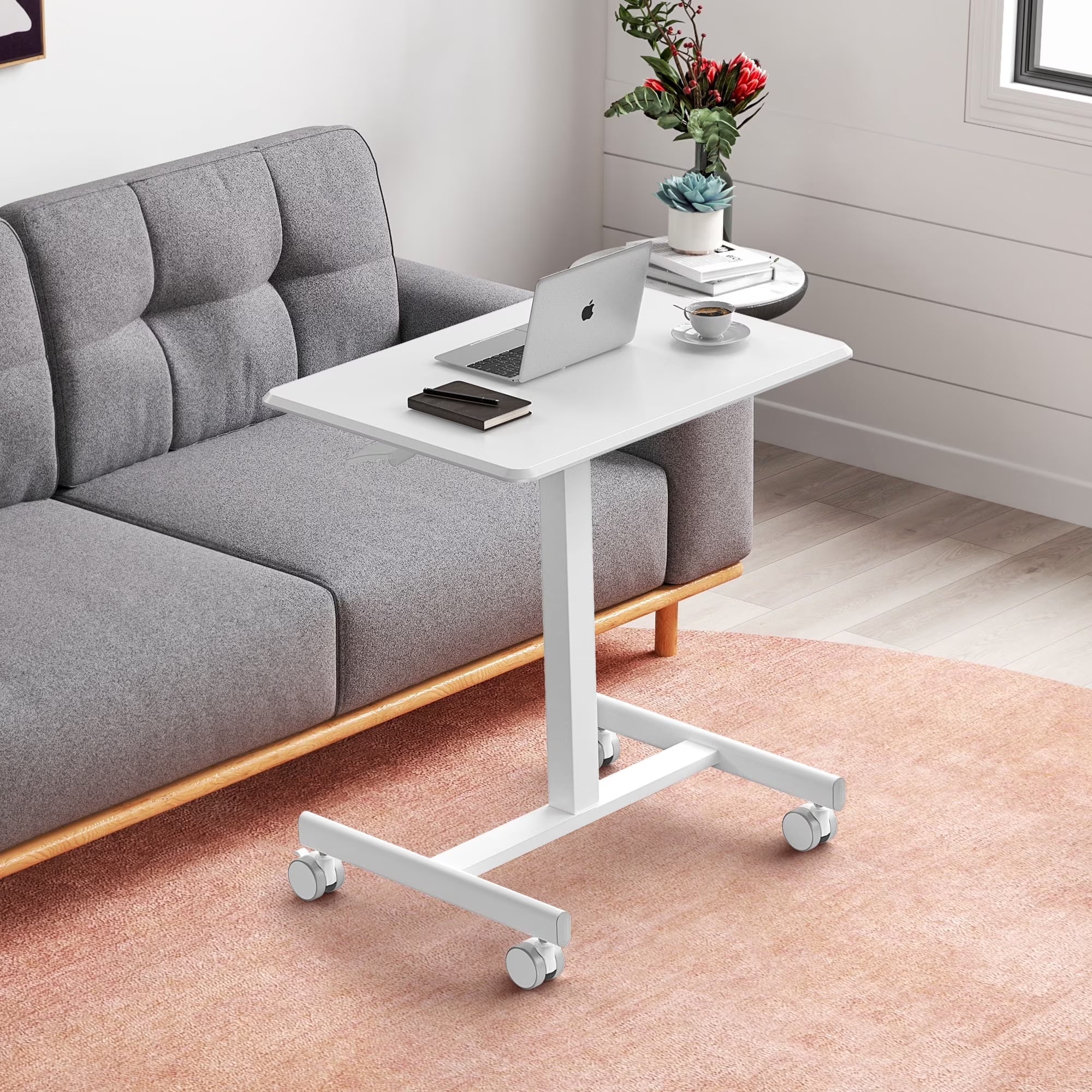 EDX Mobile Portable Standing Desk, Rolling Small Laptop Desk with Adjustable Height & Lockable Wheels , Table for Home Office