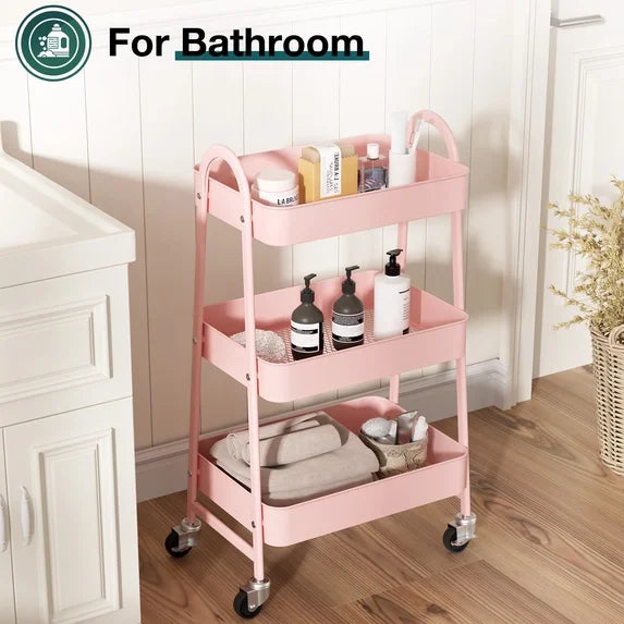 ZUNMOS 3 Tier Rolling Cart, Metal Utility Storage Cart with Lockable Wheels for Livingroom, Bathroom, Kitchen & Narrow Spaces