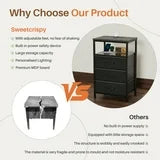 edx 5 Fabric Drawers Nightstand with Charging Station & USB/Type-C Ports and Outlets, Variable Light Strip Bedside End Table with Adjustable Feet for Bedroom, Black