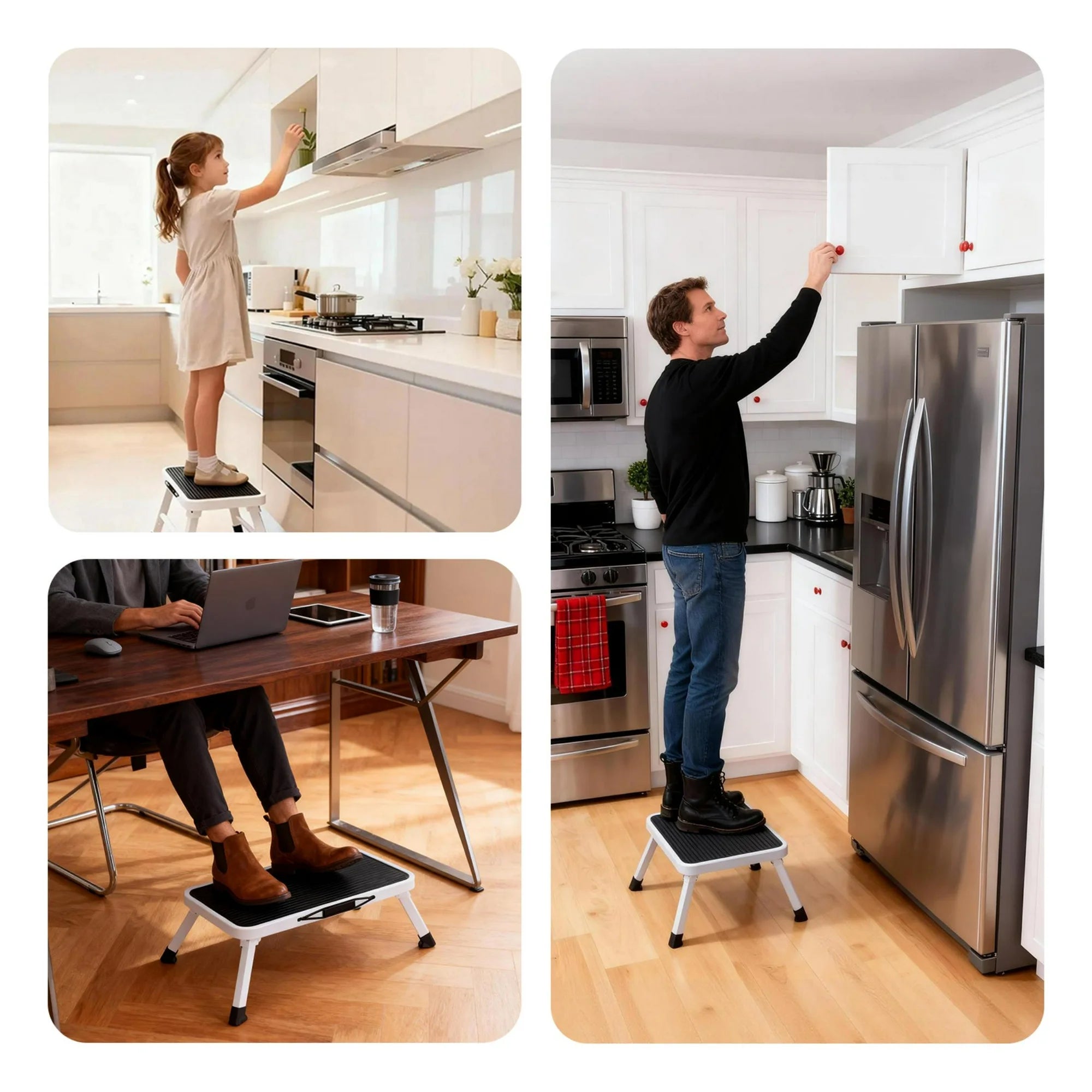 edx Foldable Step Stool with Non-Slip Platform & Carrying Handle, 1-Step Ladder with Rubber Feet, 330Lbs Capacity Sturdy Metal Foldable Stool, For RV, Truck, Home Kitchen, Indoor & Outdoor Use