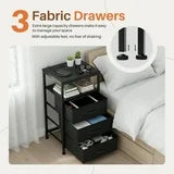 edx 5 Fabric Drawers Nightstand with Charging Station & USB/Type-C Ports and Outlets, Variable Light Strip Bedside End Table with Adjustable Feet for Bedroom, Black