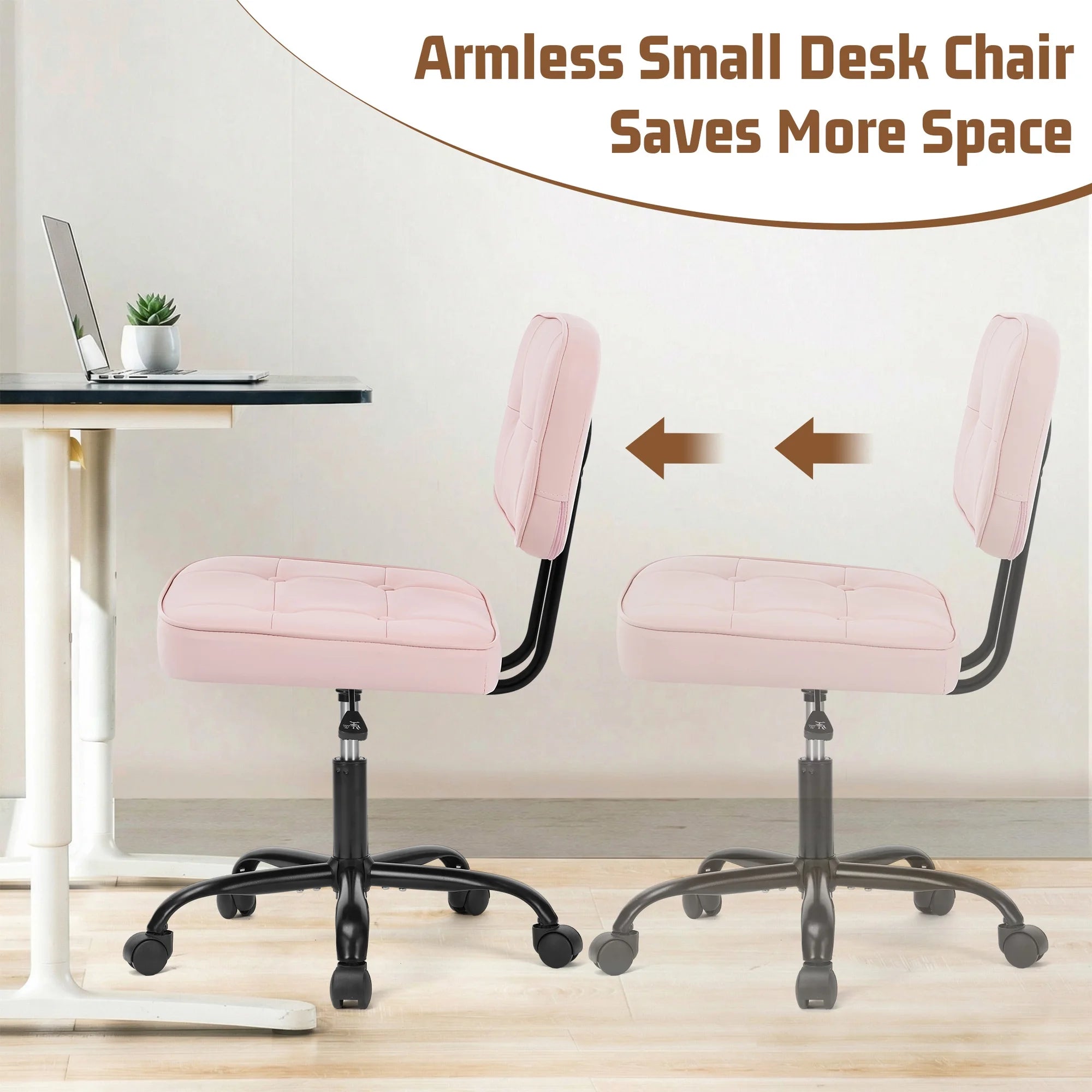 edx Armless Office Chair with Wheels for Adults and Teens, Low Back Lumbar Support and Height Adjustment Office Desk Chair
