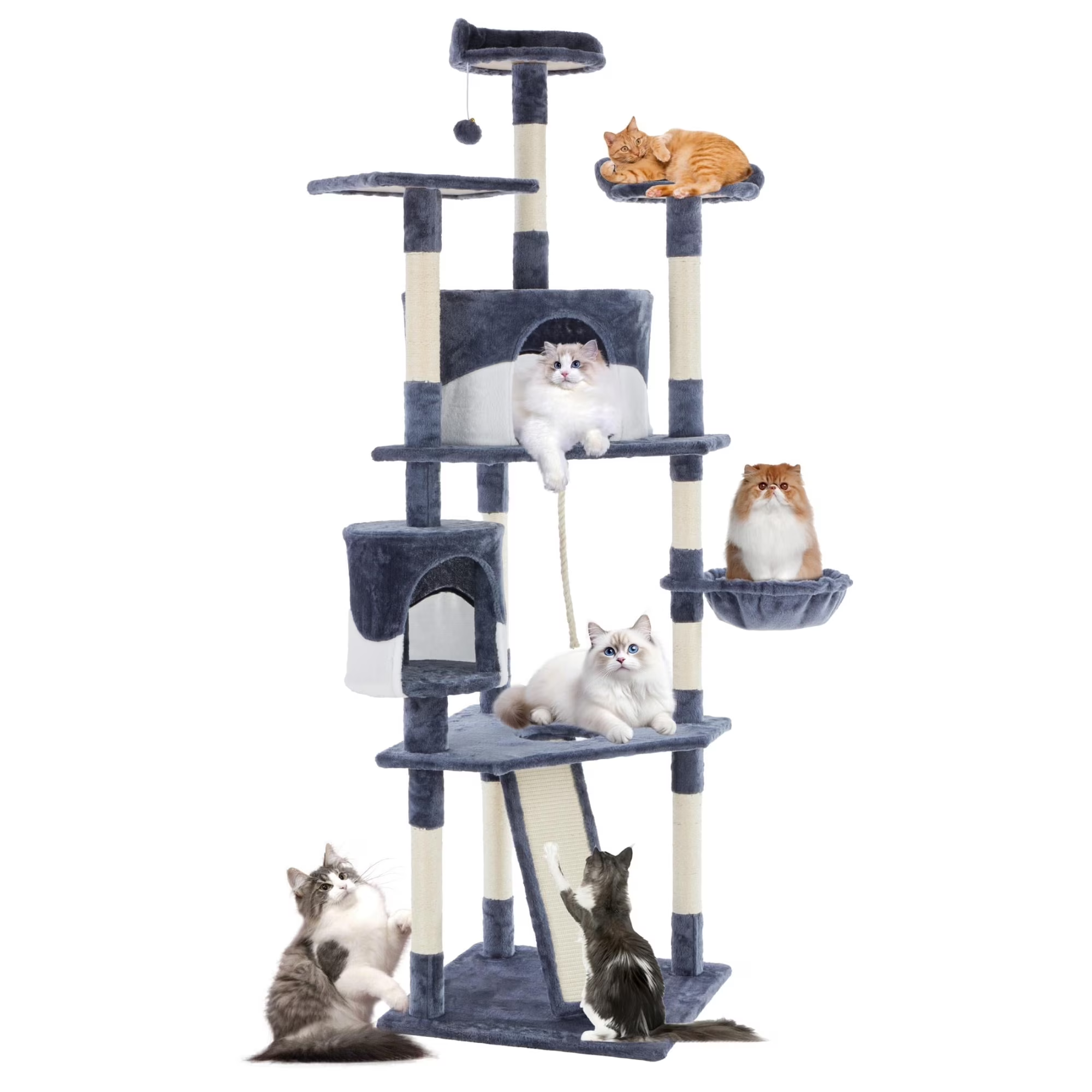 edx Cat Tree Tower for Indoor Cats, Multi-Level Pet Furniture with Sisal Scratching Post, Large Cozy Condo, Climbing Ramp, Kitten Toy
