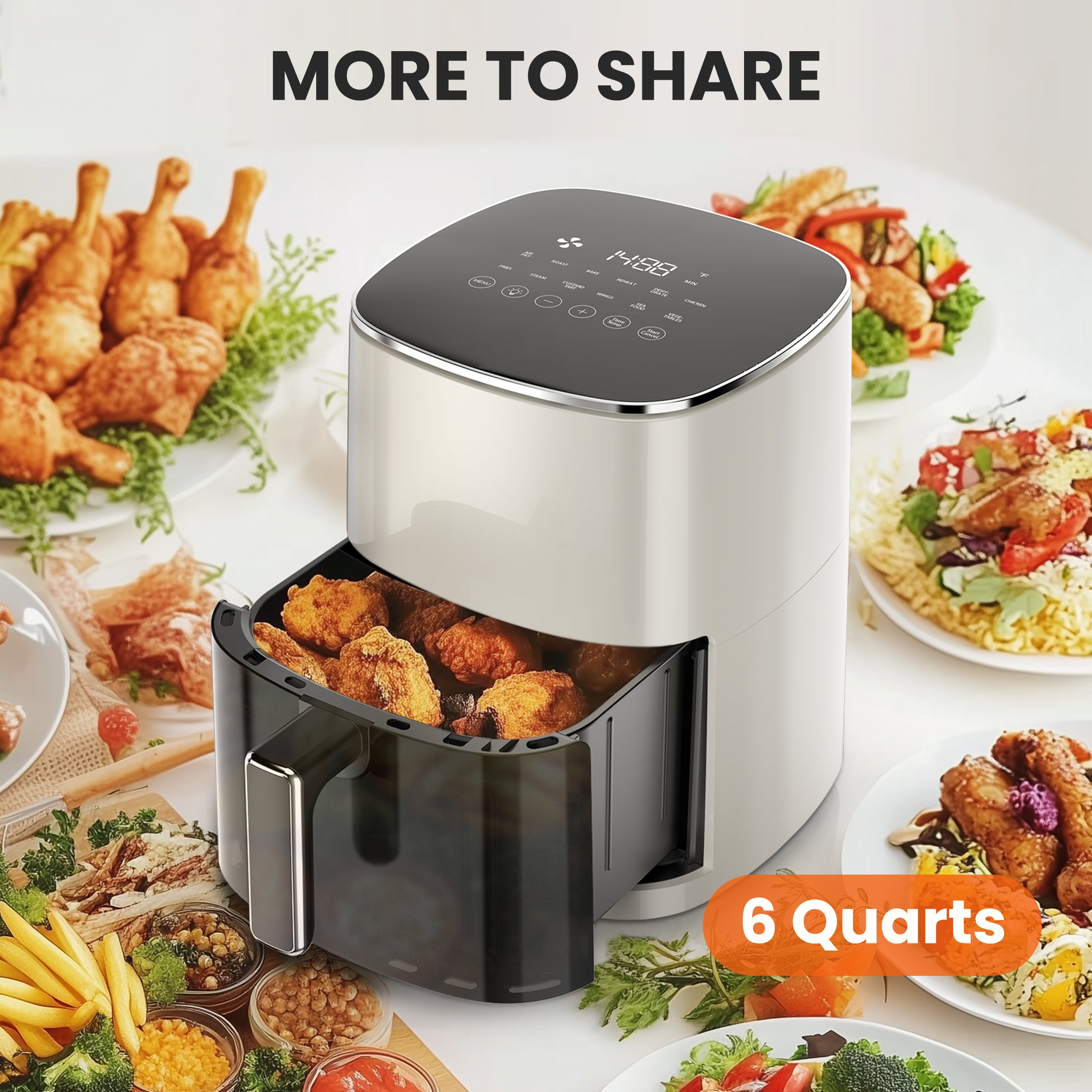 Air Fryer,Compact & Large 6 Qt with 400F for Crispy, Electric Hot Oven Oilless Multifunctional Cooker with Digital LED Touchscreen, Auto Shut-off, ETL Certified, Beige