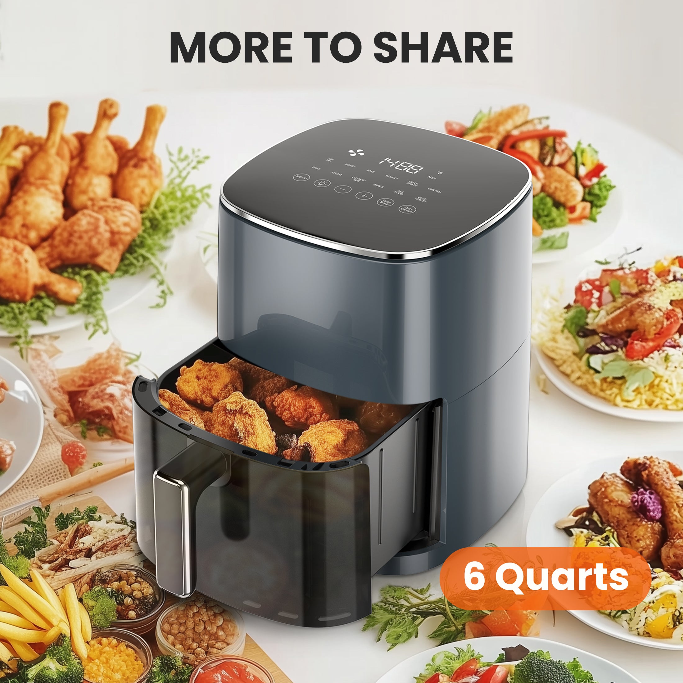 Air Fryer,Compact & Large 6 Qt with 400F for Crispy, Electric Hot Oven Oilless Multifunctional Cooker with Digital LED Touchscreen, Auto Shut-off, ETL Certified, Beige