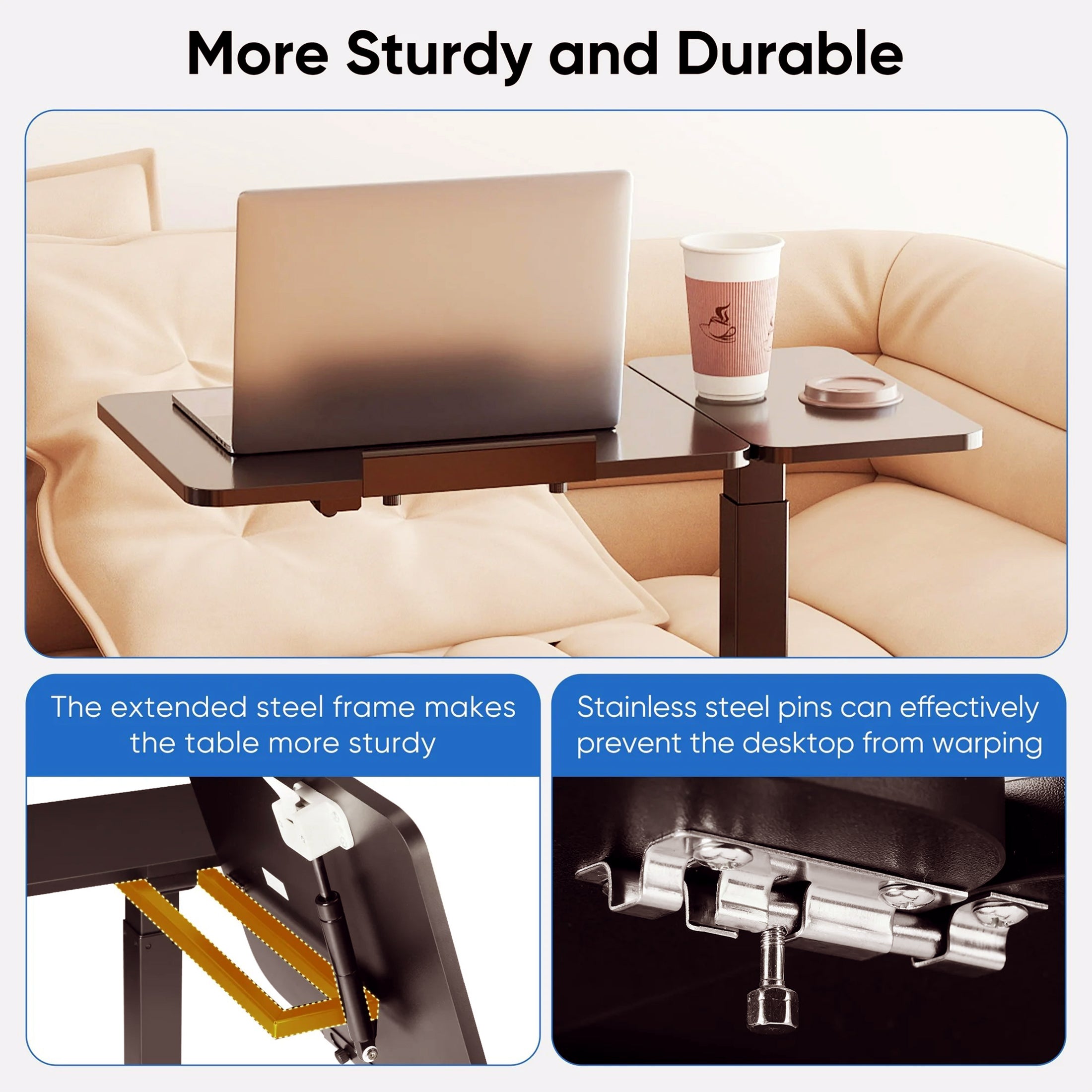 ZUNMOS Overbed Bedside Lap Desk with Wheels and Tilt Top, Mobile Standing Lap Desk Pneumatic Adjustable Height for Home Office Bedroom Sofa