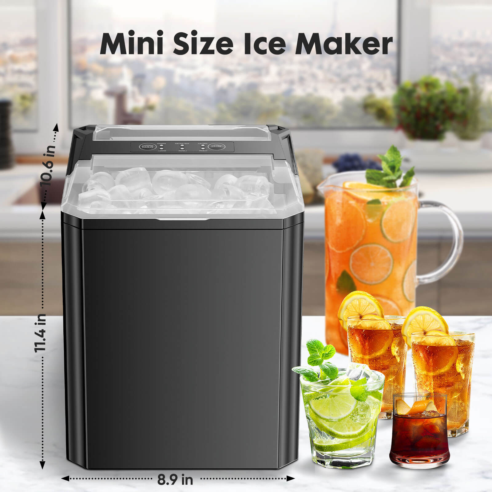 Mayoume Countertop Ice Maker, Portable Ice Machine Self-Cleaning, 9 Cubes in 6 Mins, for Home Party Office