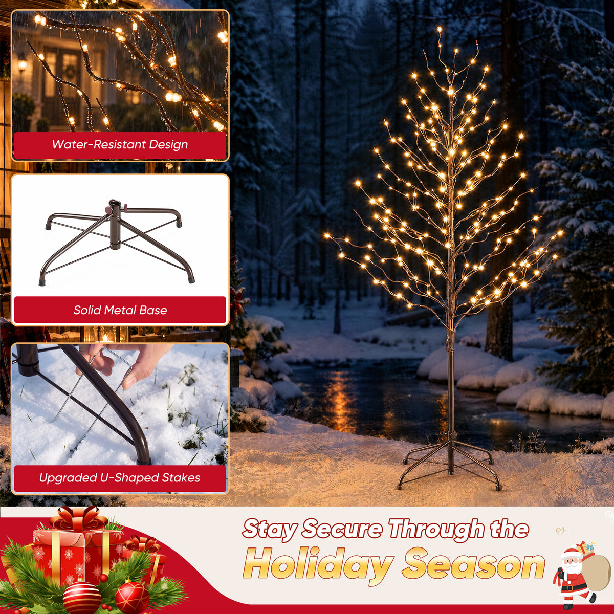EDX Pre-Lit Birch Trees, Warm White LED Indoor Outdoor Christmas Decoration for Home, Lawn, Yard, Garden and Holiday Decor