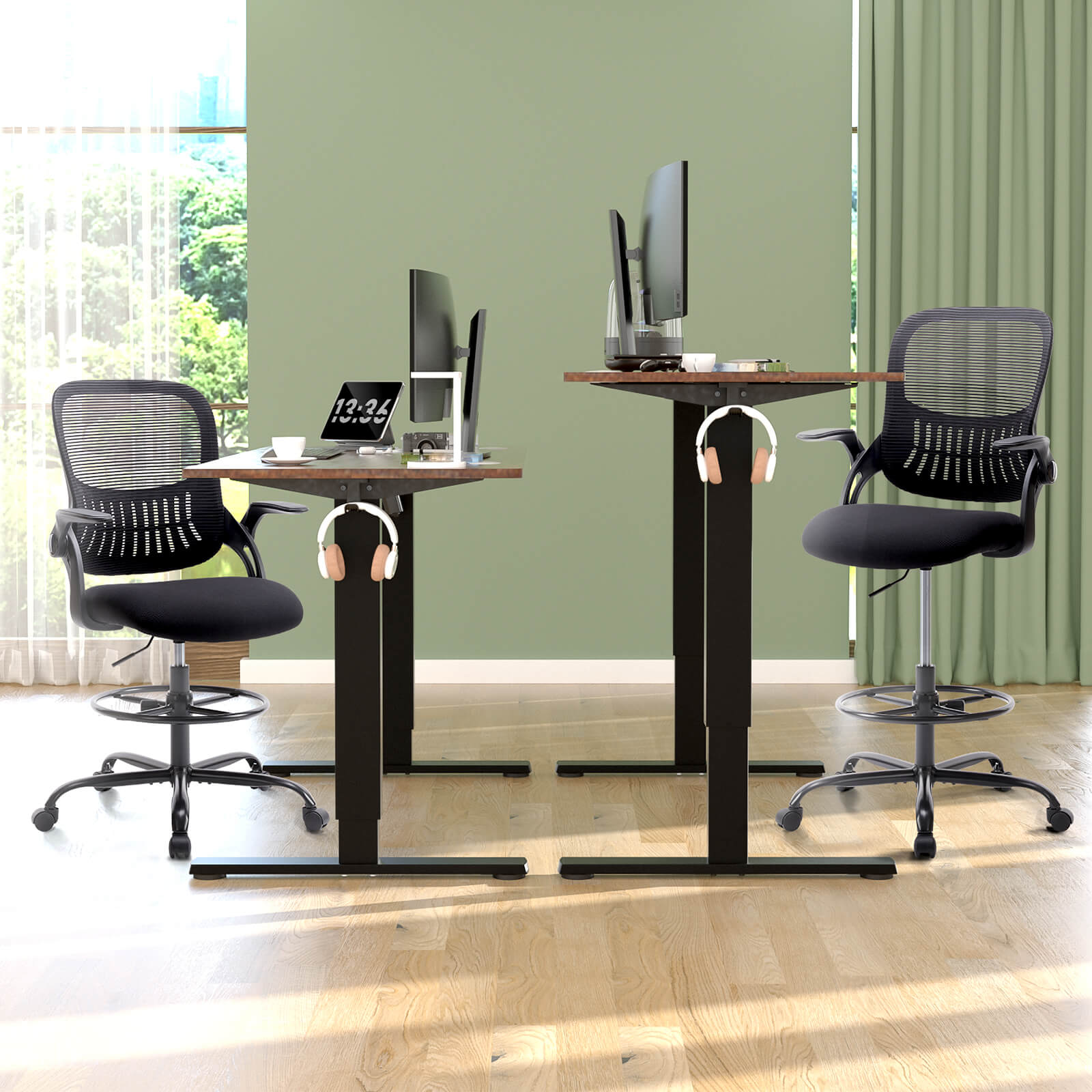 Office Computer Desk Chair, Ergonomic Chair with Flip-up Armrests and Lumbar Support, Height Adjustable, Breathable Mesh Back