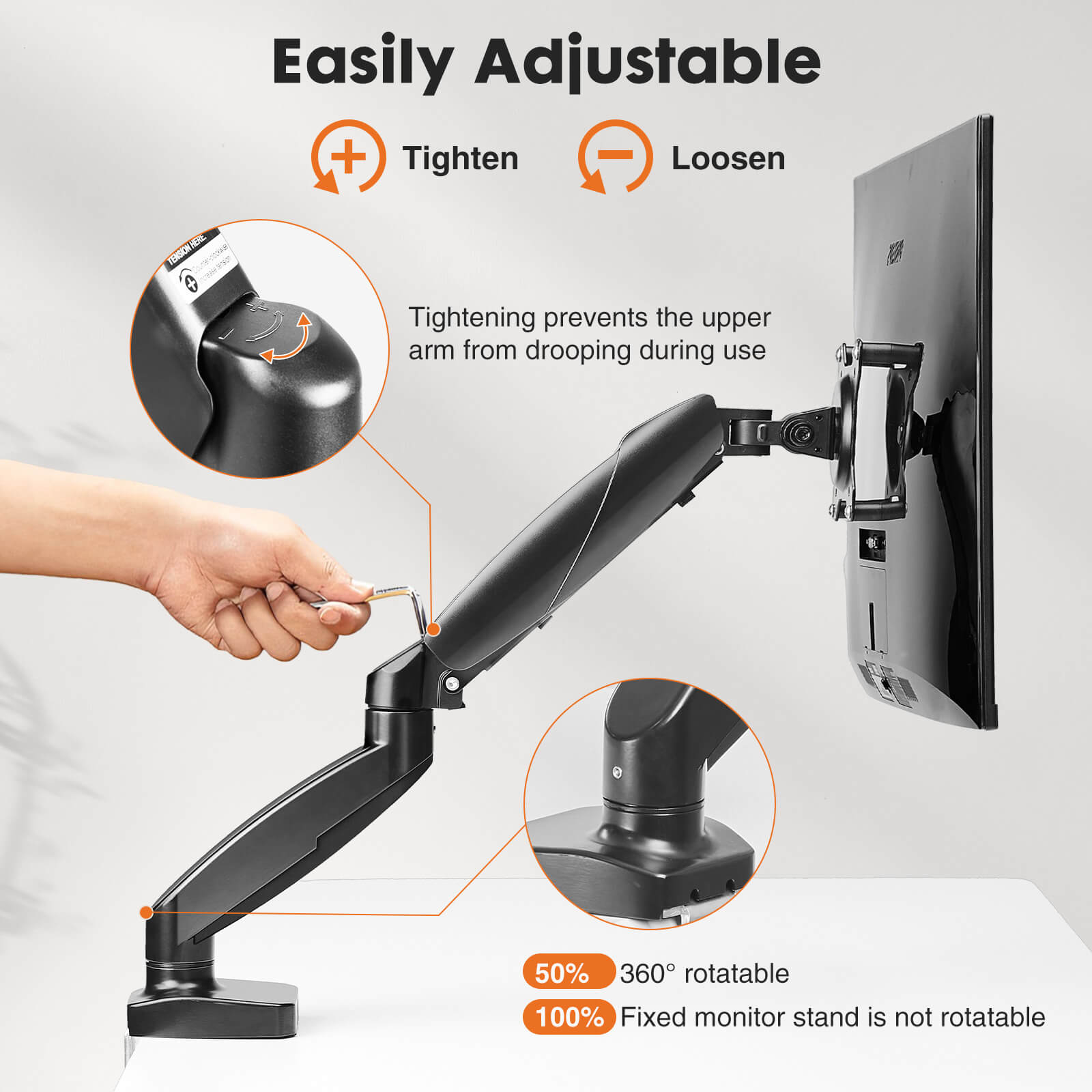 Dual Monitor Stand - Adjustable Gas Spring Monitor Desk Mount Swivel Vesa Bracket with C Clamp, Grommet Mounting Base for 15 to 32 Inch Computer Screens