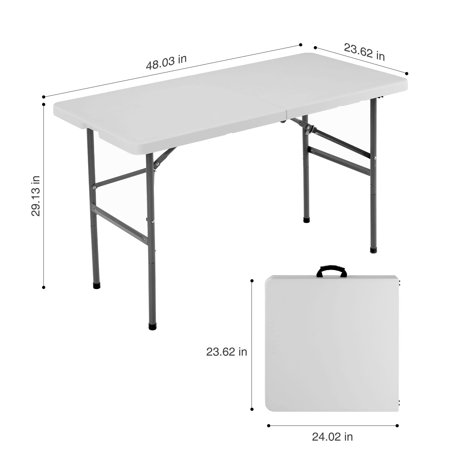 ZUNMOS  Folding Table with Handles for Parties, Banquets, Backyard Events, White