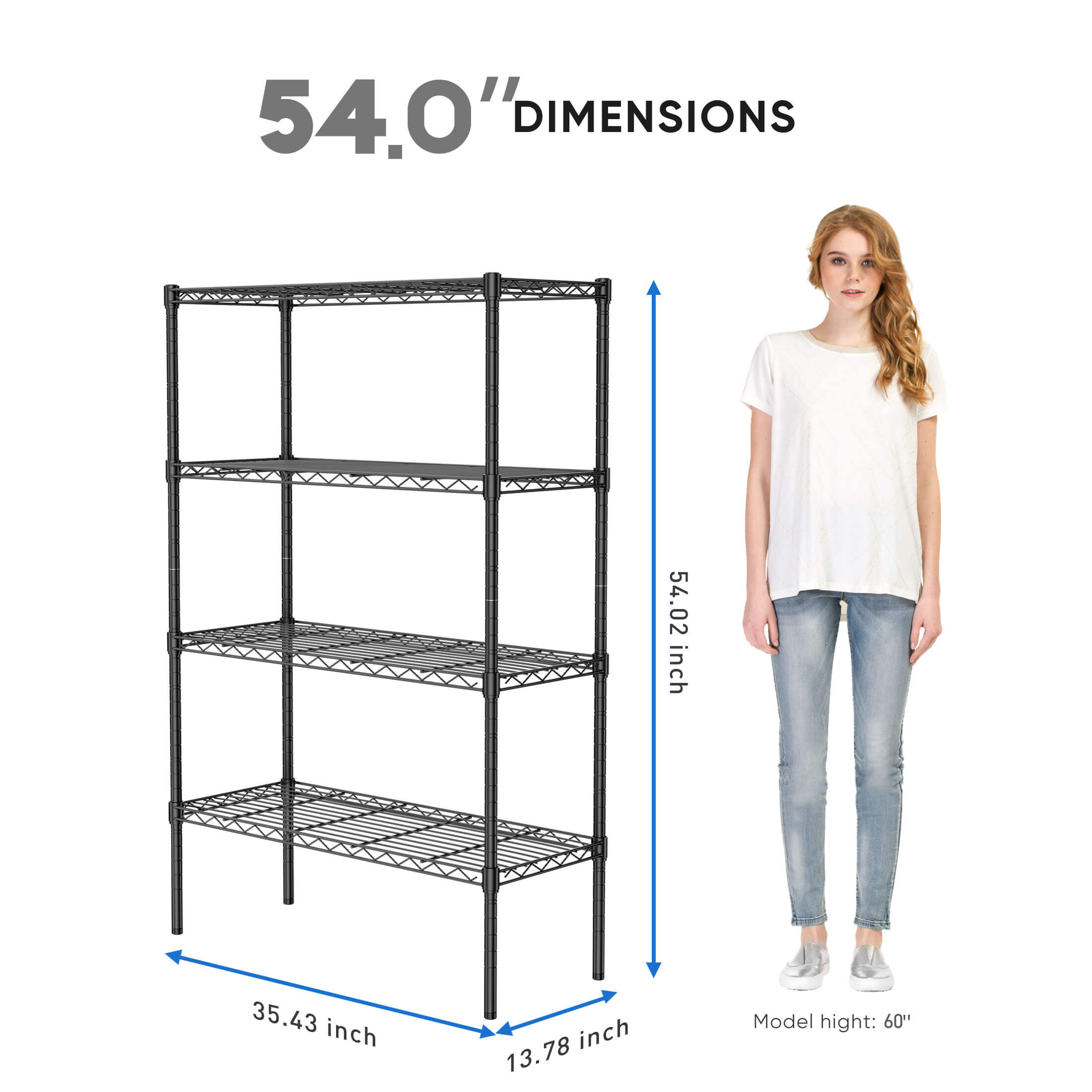 Storage Shelving Unit, Adjustable Metal Wire Racks Heavy Duty Standing Shelf Organizer For Kitchen, Closet, Pantry, Garage, Bathroom, Laundry