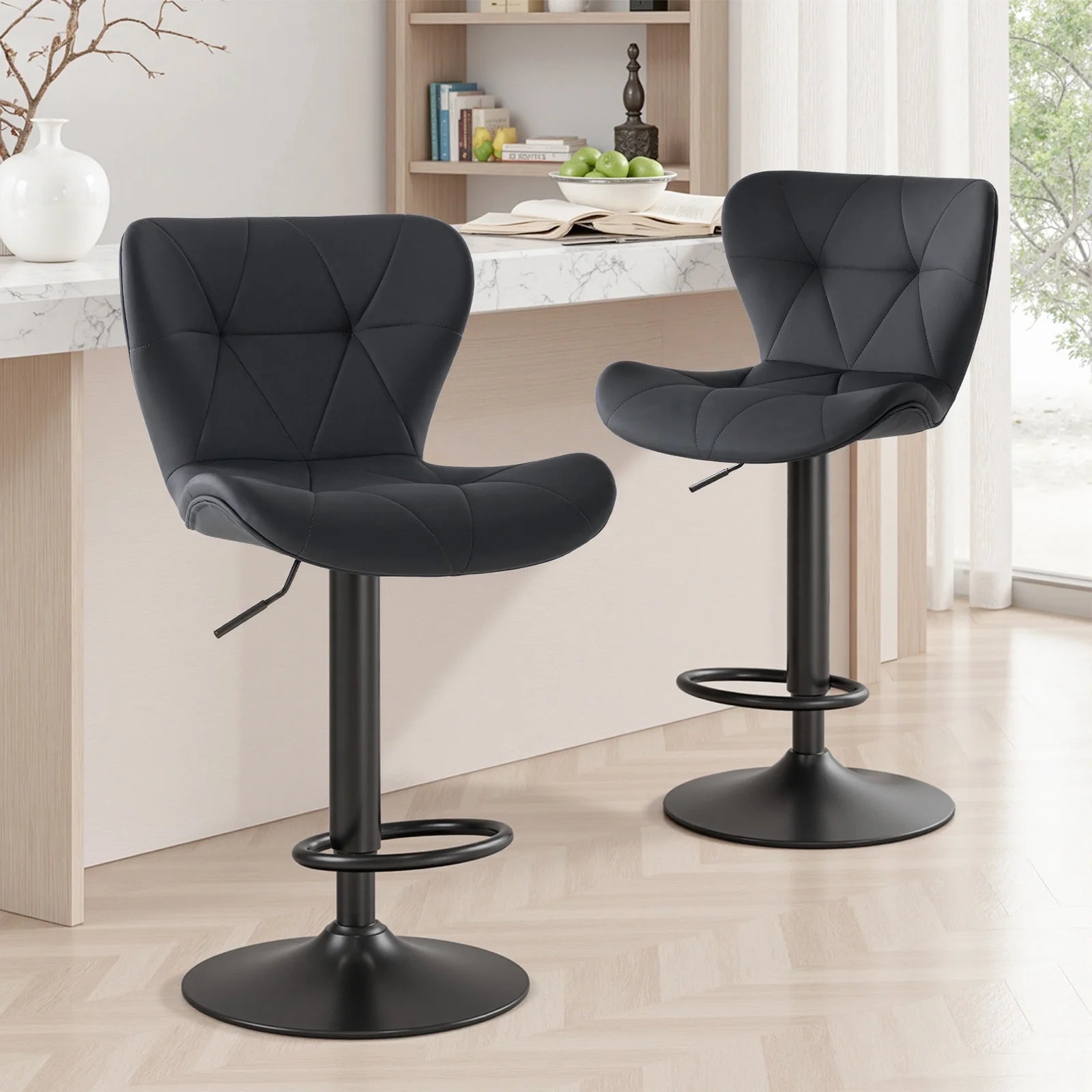 EDX Bar Stools Set of 2, Modern Adjustable Armless Swivel Counter Stools with PU Leather