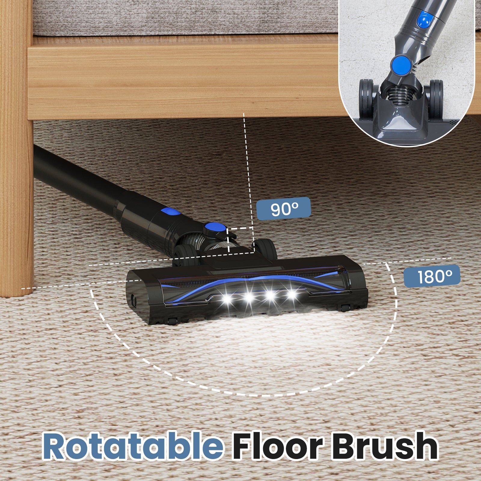 edx Cordless Vacuum Cleaner, Self-Standing Design with LED Light, Home Stick Vacuum, Lightweight Body with Powerful Suction, Suitable for Carpets, Pet Hair, Hardwood Floors